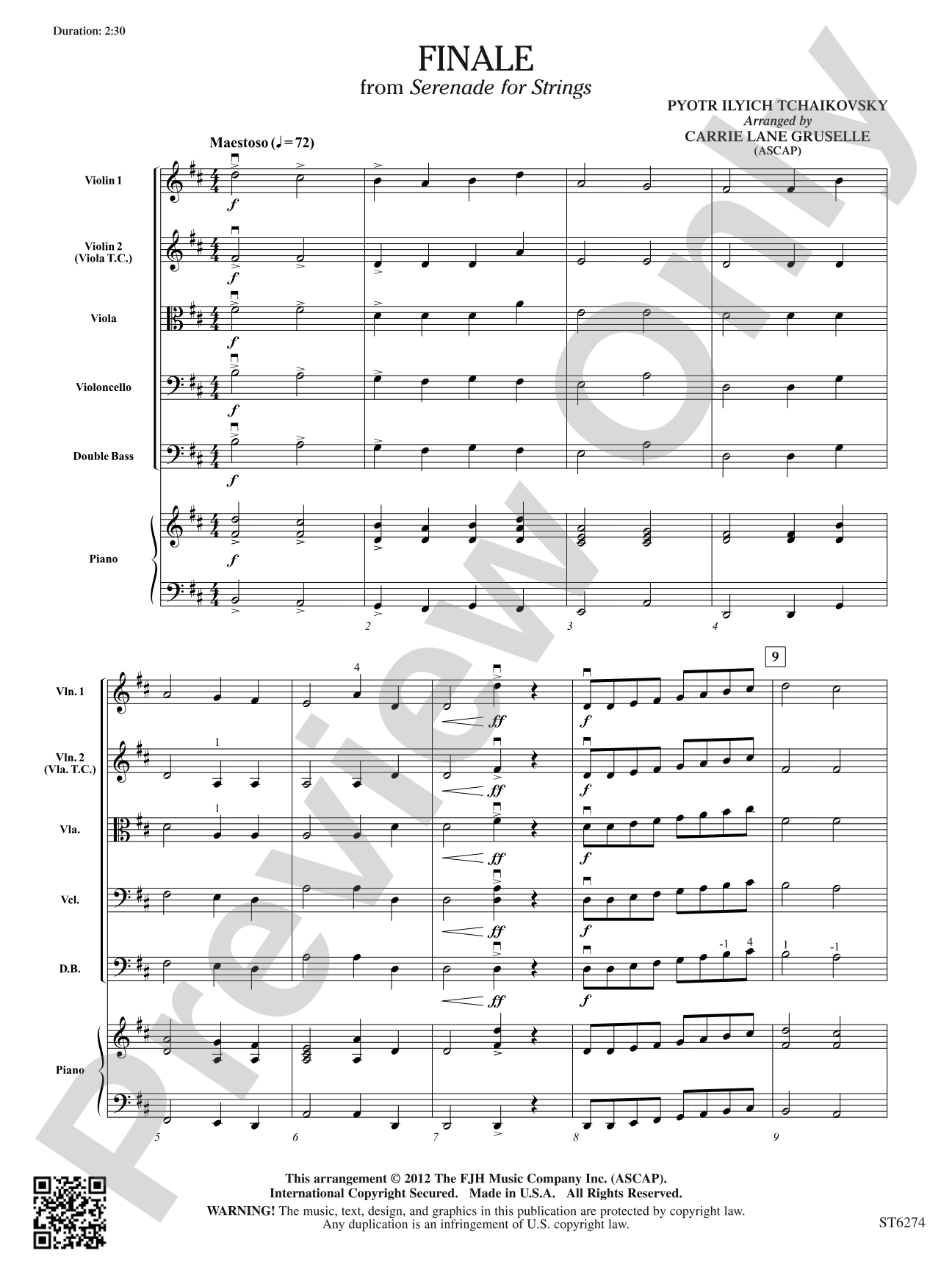 Finale from Serenade for Strings: String Orchestra Conductor Score & Parts