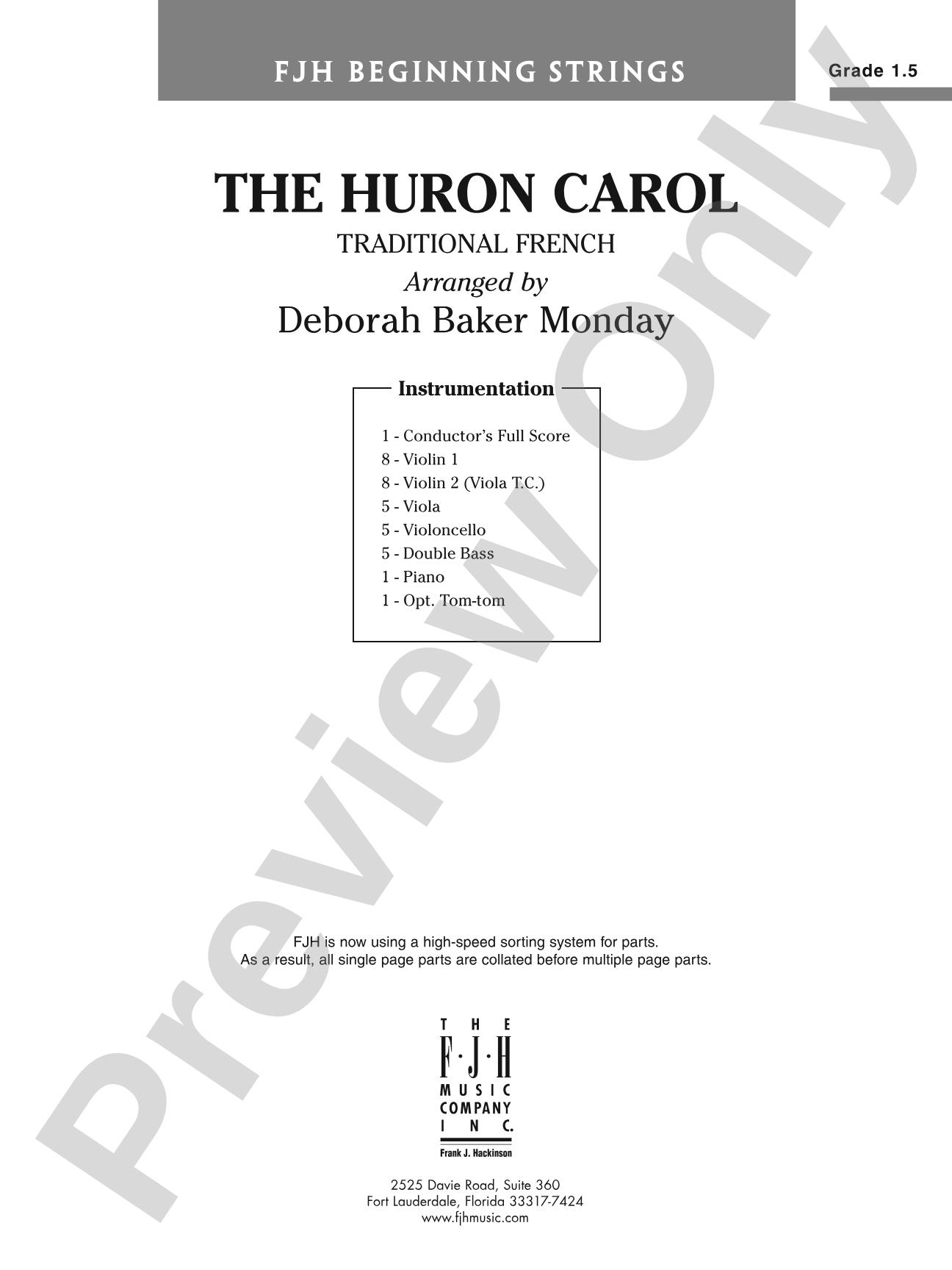 The Huron Carol: String Orchestra Conductor Score & Parts