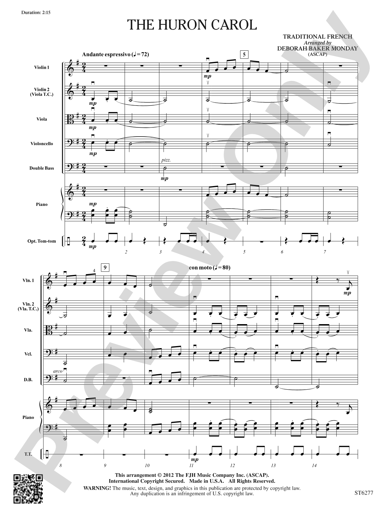 The Huron Carol: String Orchestra Conductor Score & Parts