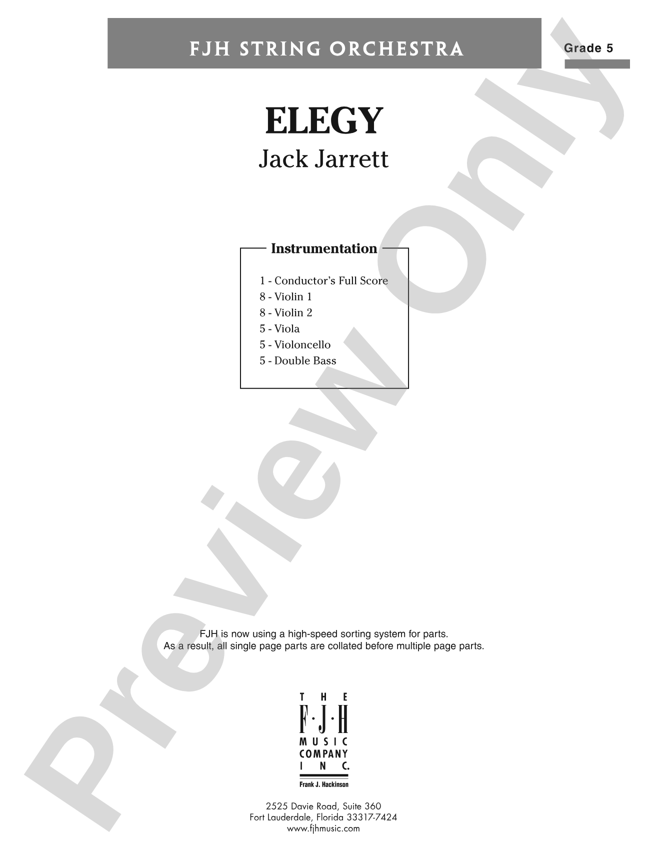 Elegy: String Orchestra Conductor Score & Parts
