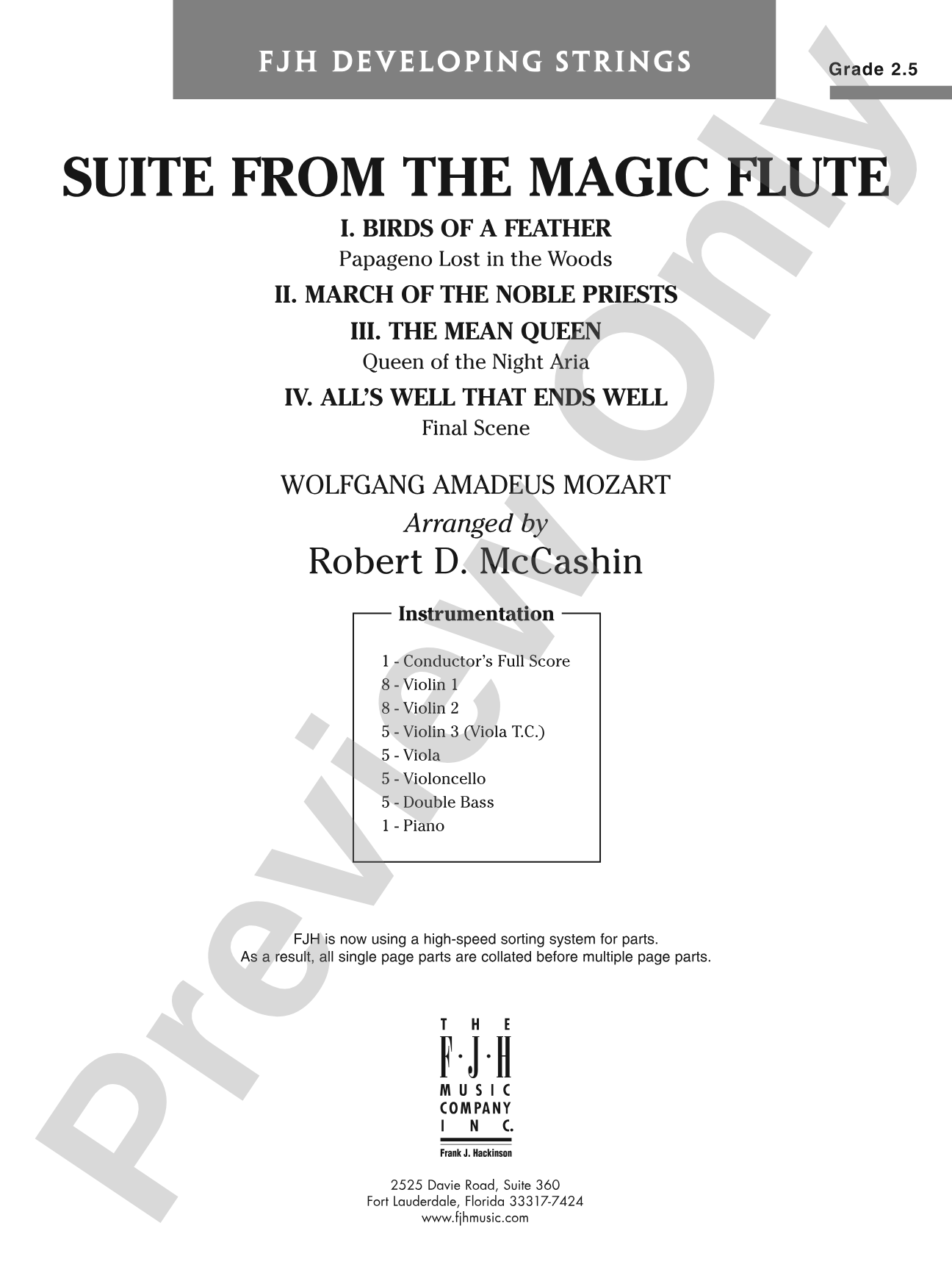 Suite from the Magic Flute: String Orchestra Conductor Score & Parts