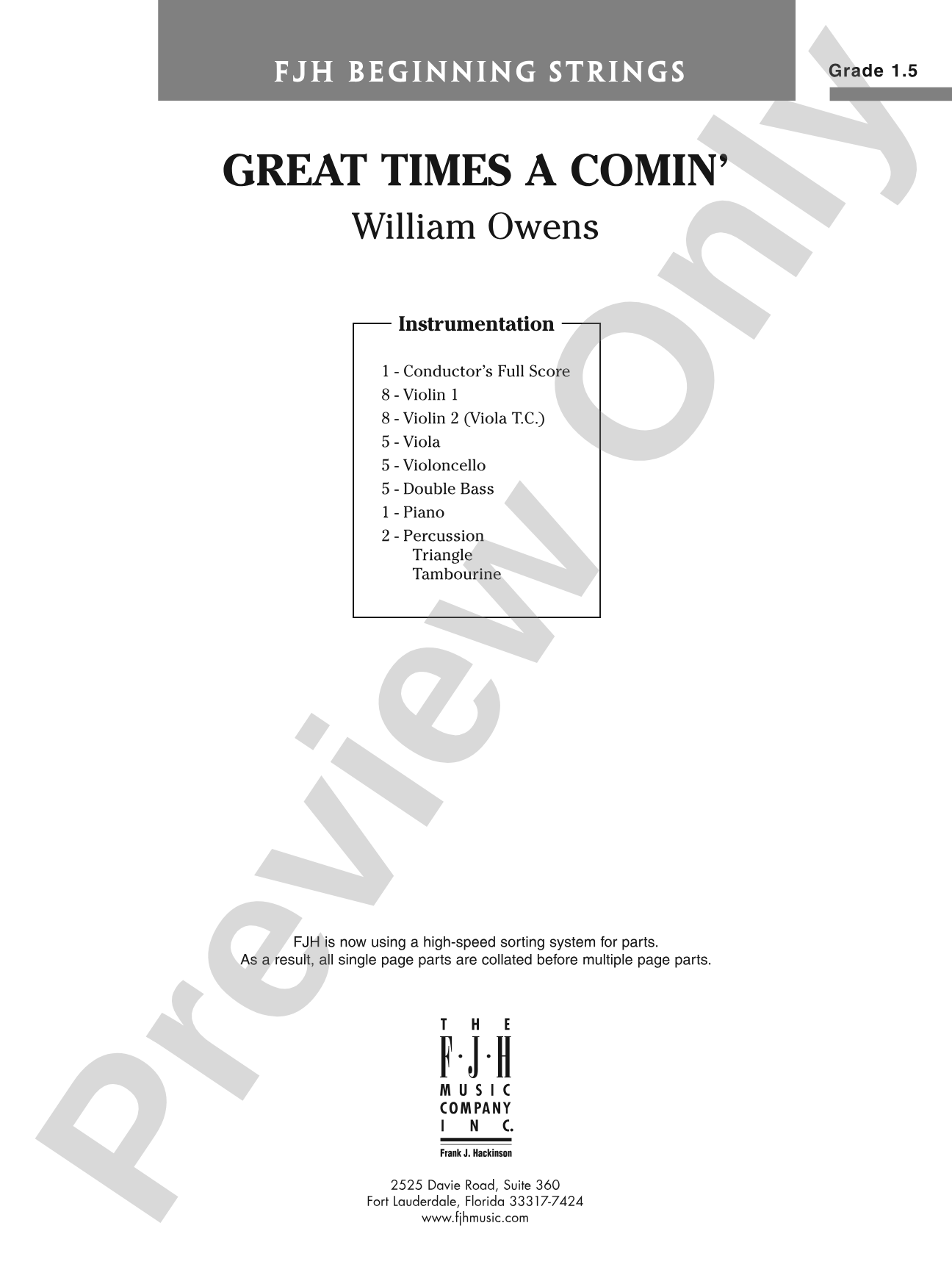 Great Times A Comin': String Orchestra Conductor Score & Parts