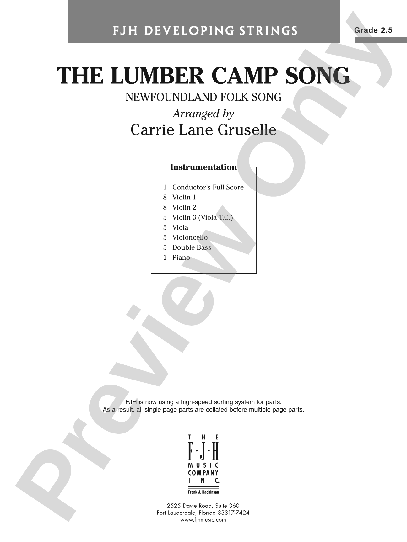 The Lumber Camp Song: String Orchestra Conductor Score & Parts
