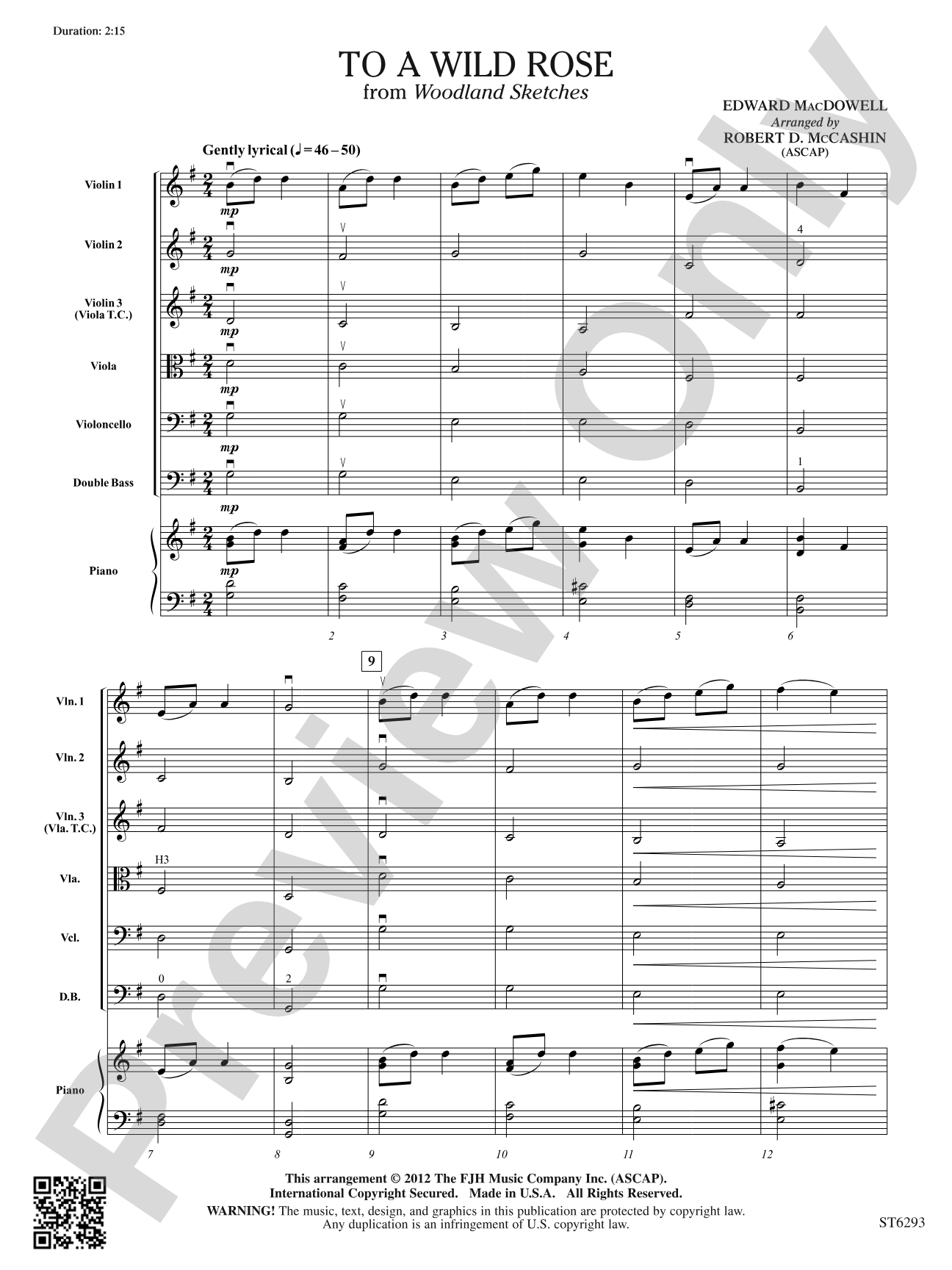 To A Wild Rose: String Orchestra Conductor Score & Parts