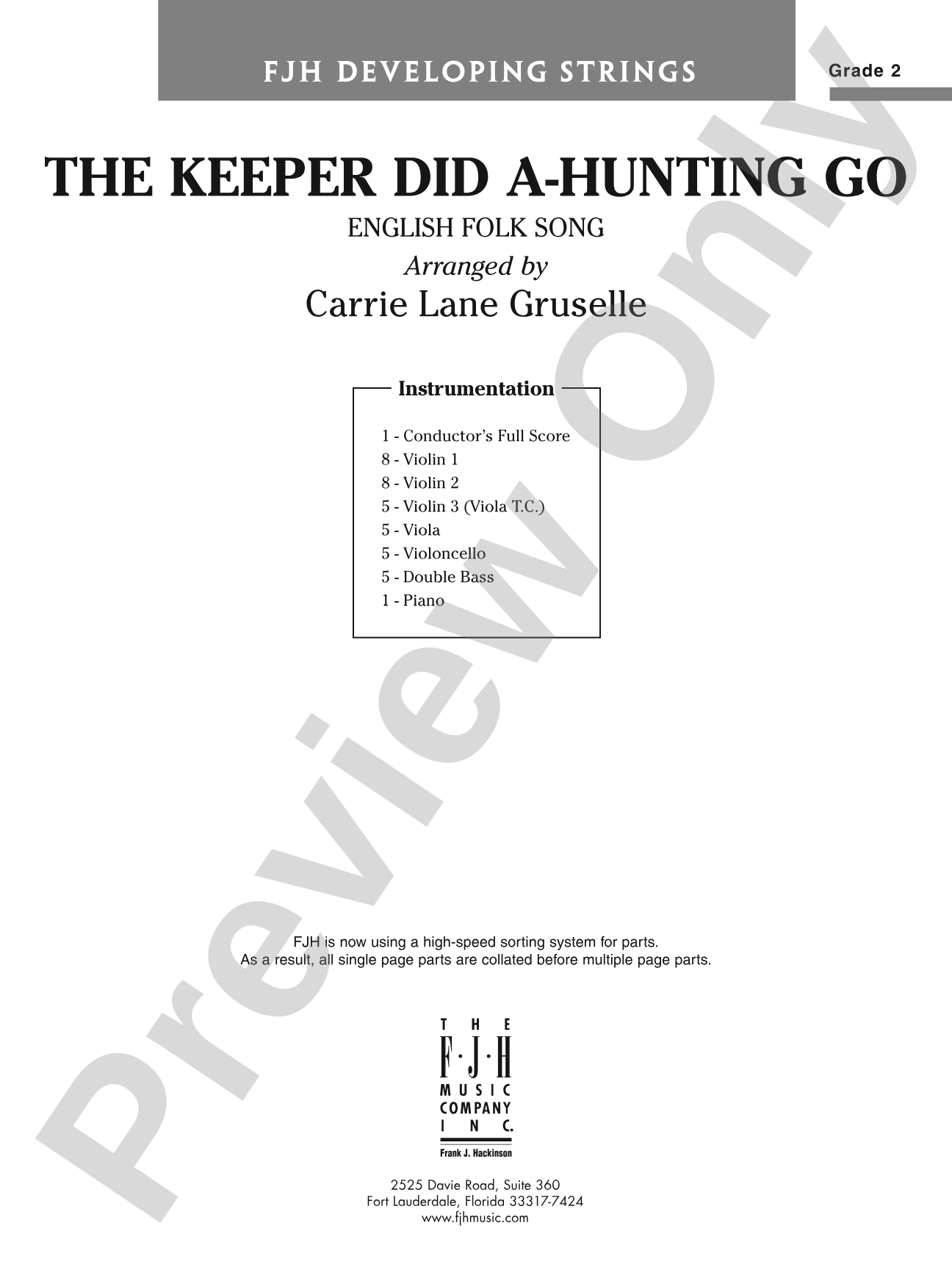 The Keeper Did A-Hunting Go: String Orchestra Conductor Score & Parts