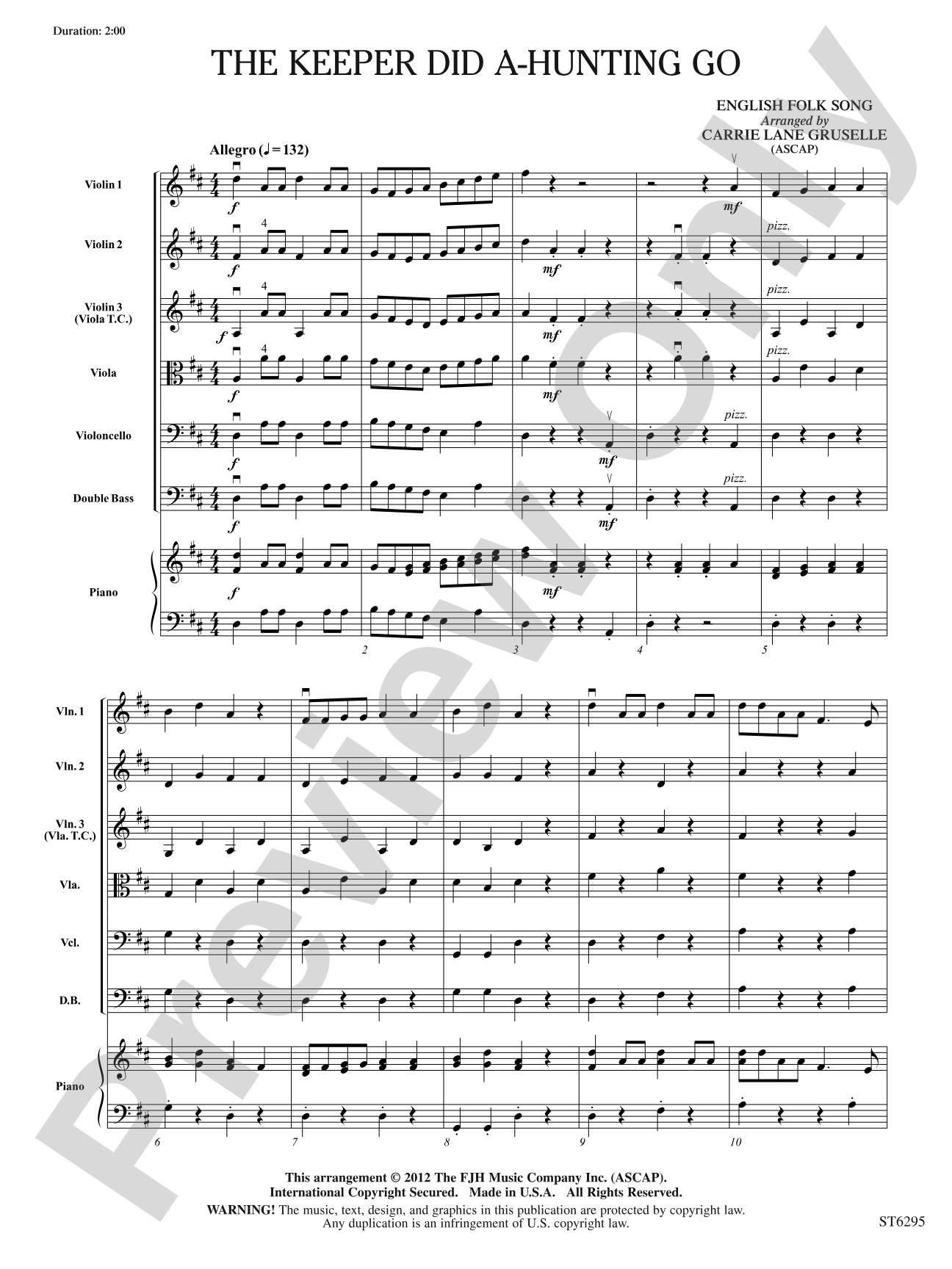The Keeper Did A-Hunting Go: String Orchestra Conductor Score & Parts