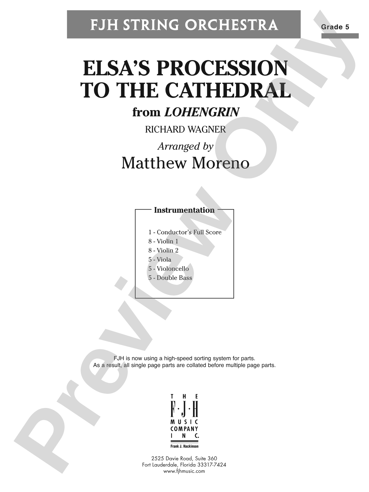 Elsa's Procession to the Cathedral: String Orchestra Conductor Score & Parts