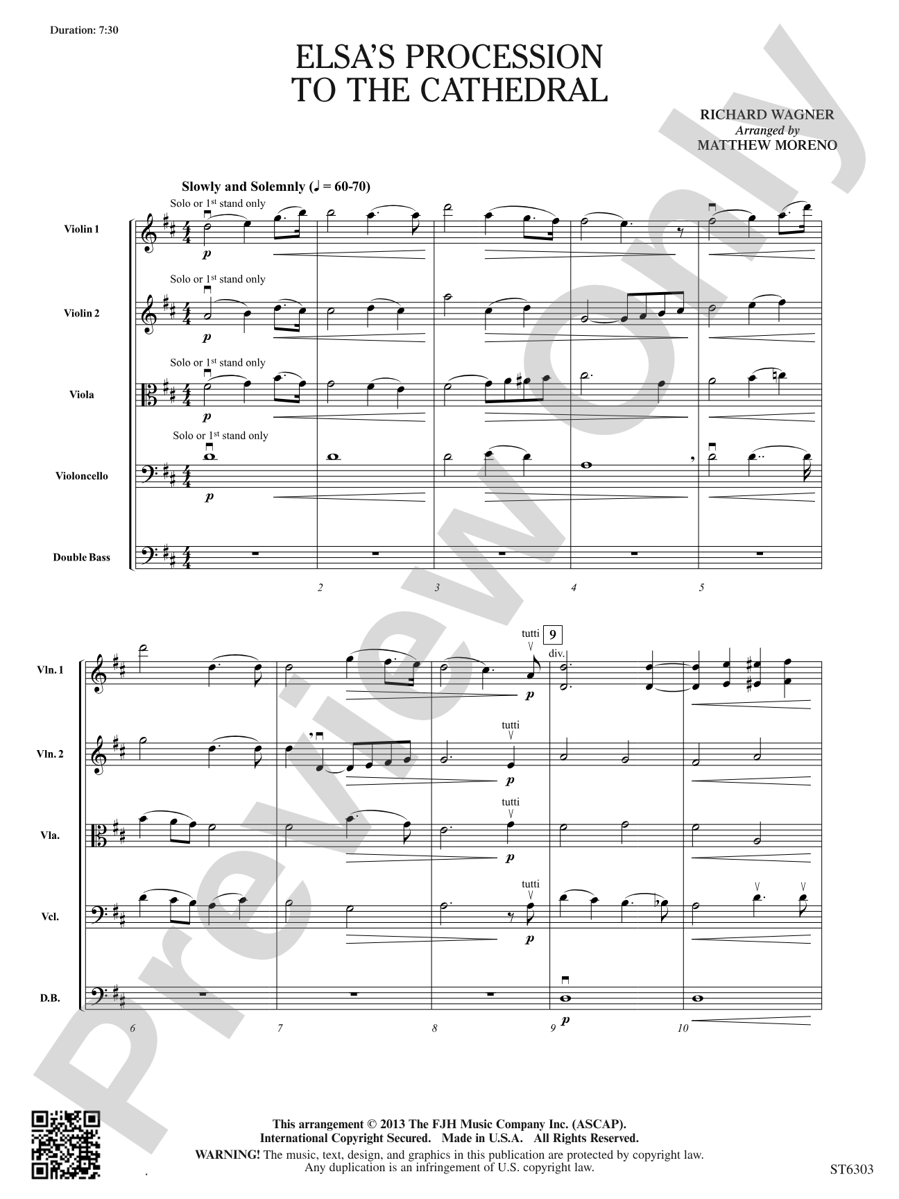 Elsa's Procession to the Cathedral: String Orchestra Conductor Score & Parts