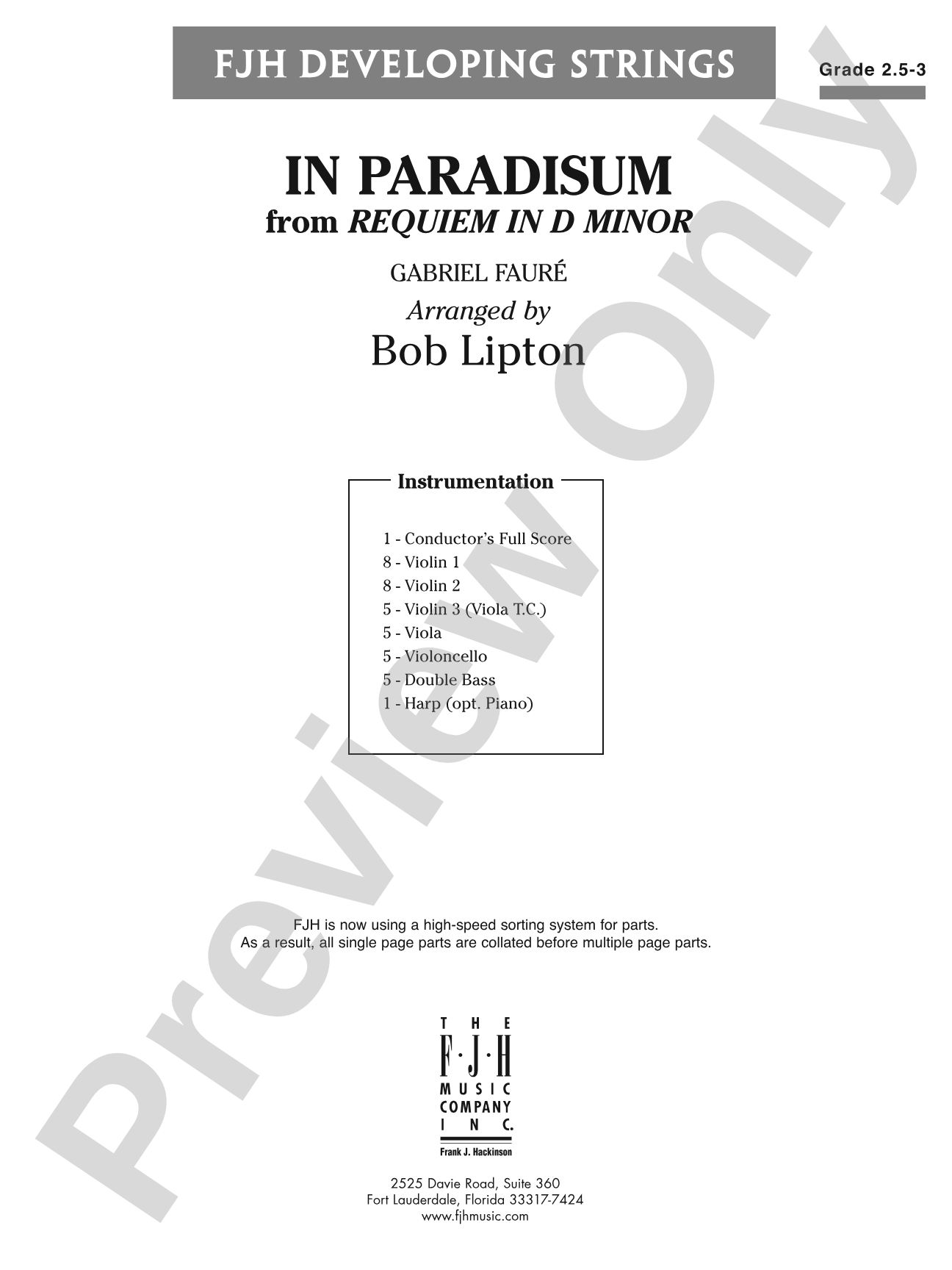 In Paradisum: String Orchestra Conductor Score & Parts