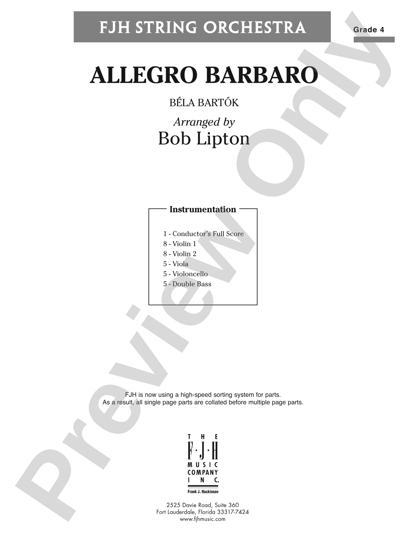Allegro Barbaro: String Orchestra Conductor Score & Parts