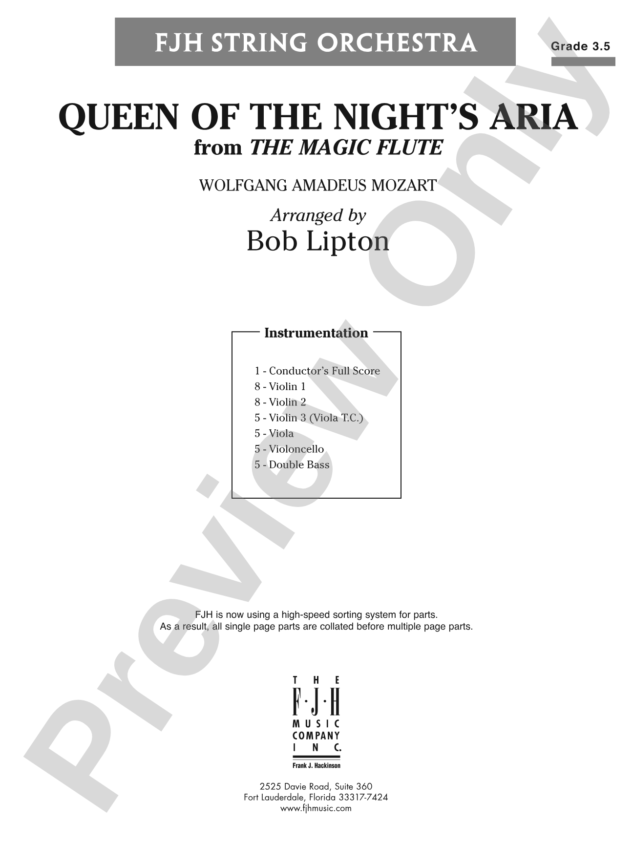 Queen of the Night's Aria: String Orchestra Conductor Score & Parts