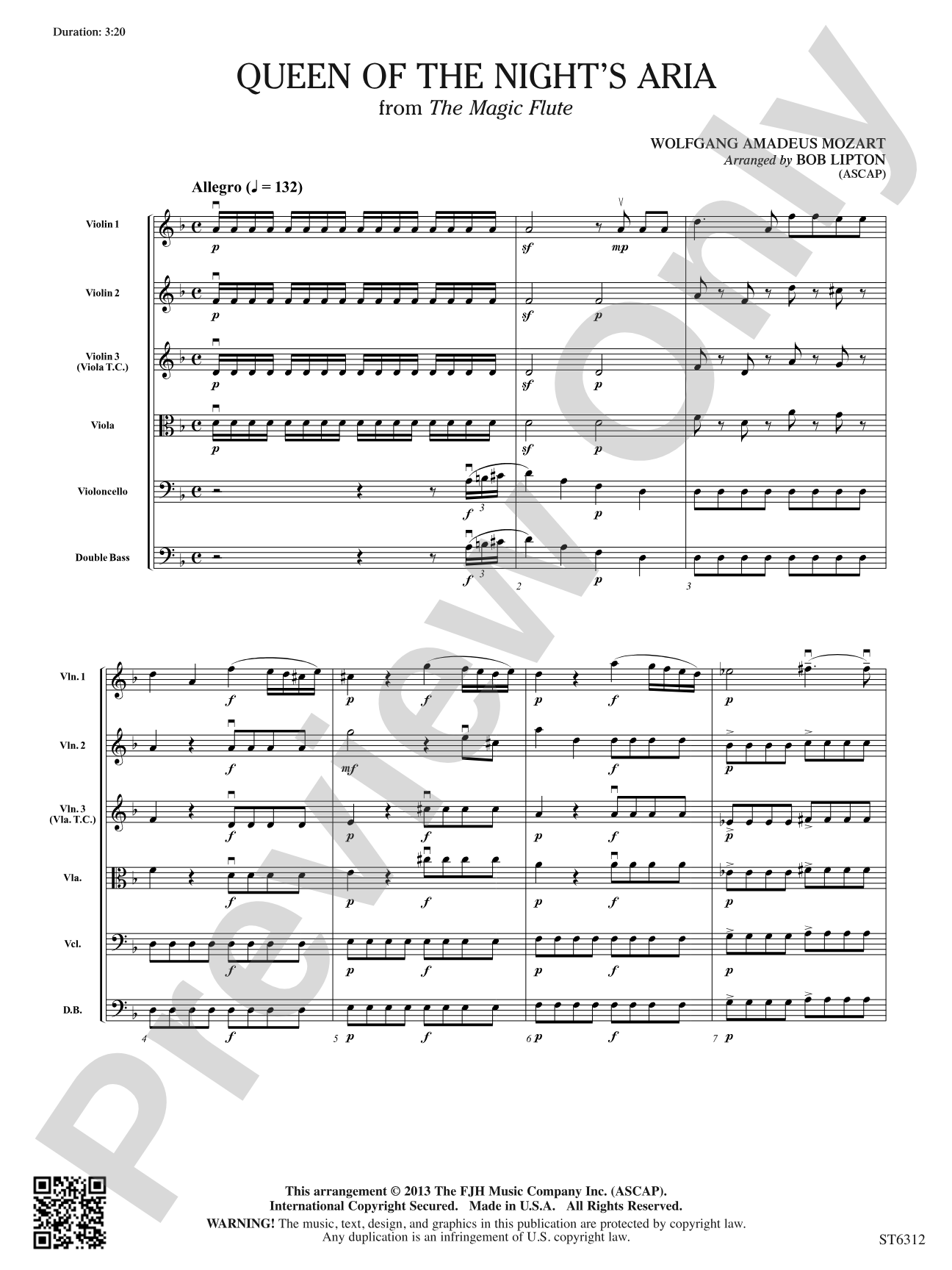 Queen of the Night's Aria: String Orchestra Conductor Score & Parts