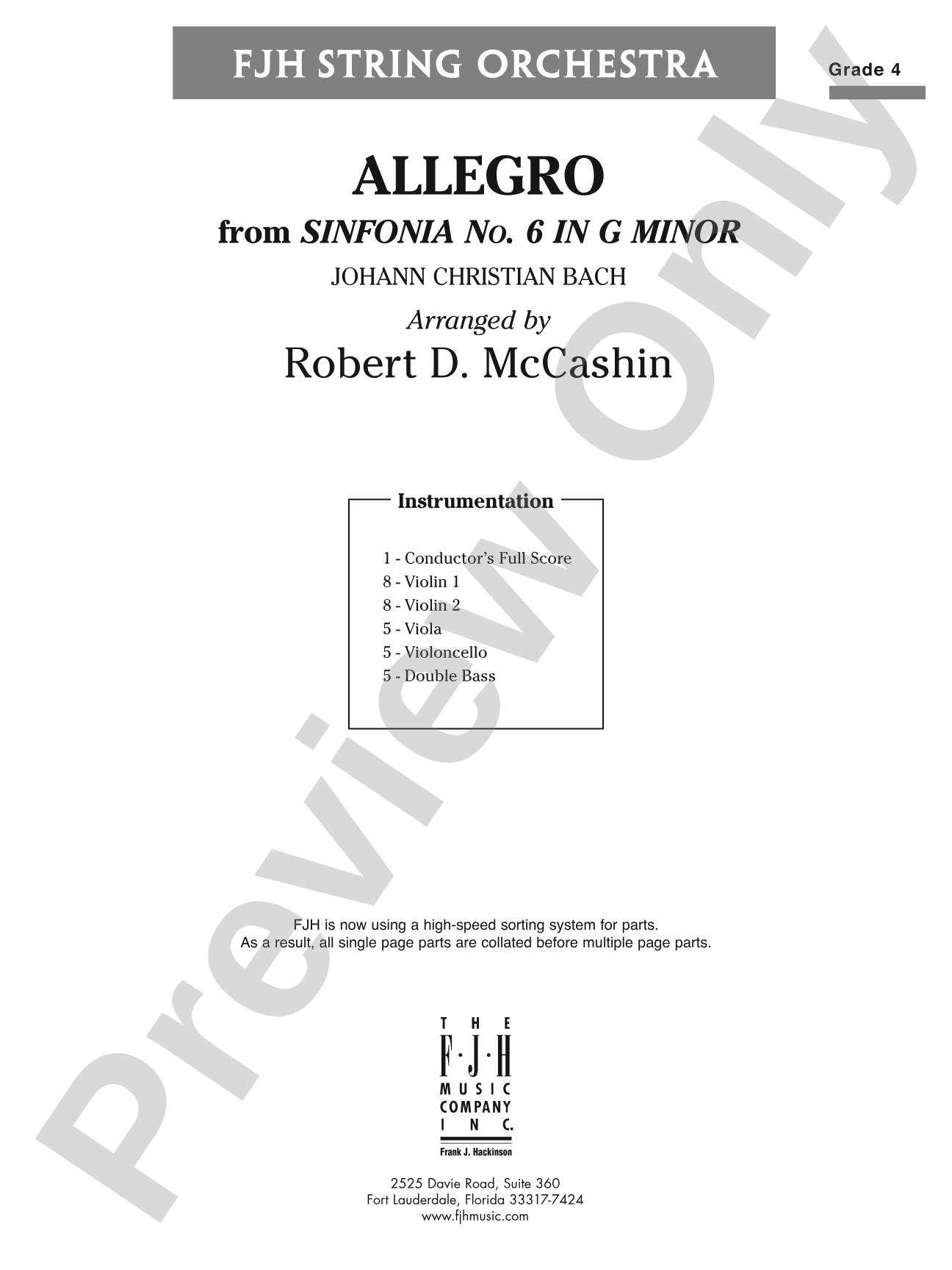Allegro from Sinfonia No. 6: String Orchestra Conductor Score & Parts