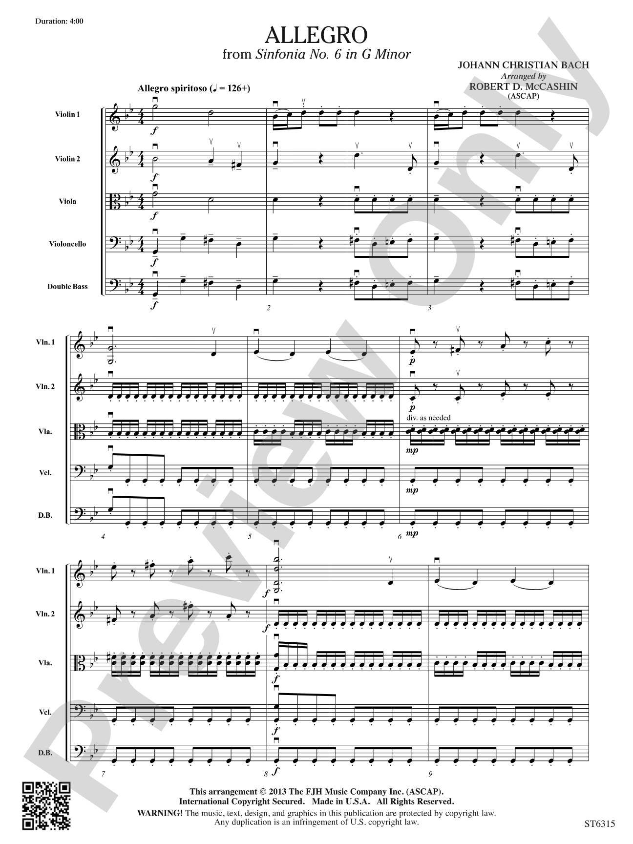 Allegro from Sinfonia No. 6: String Orchestra Conductor Score & Parts