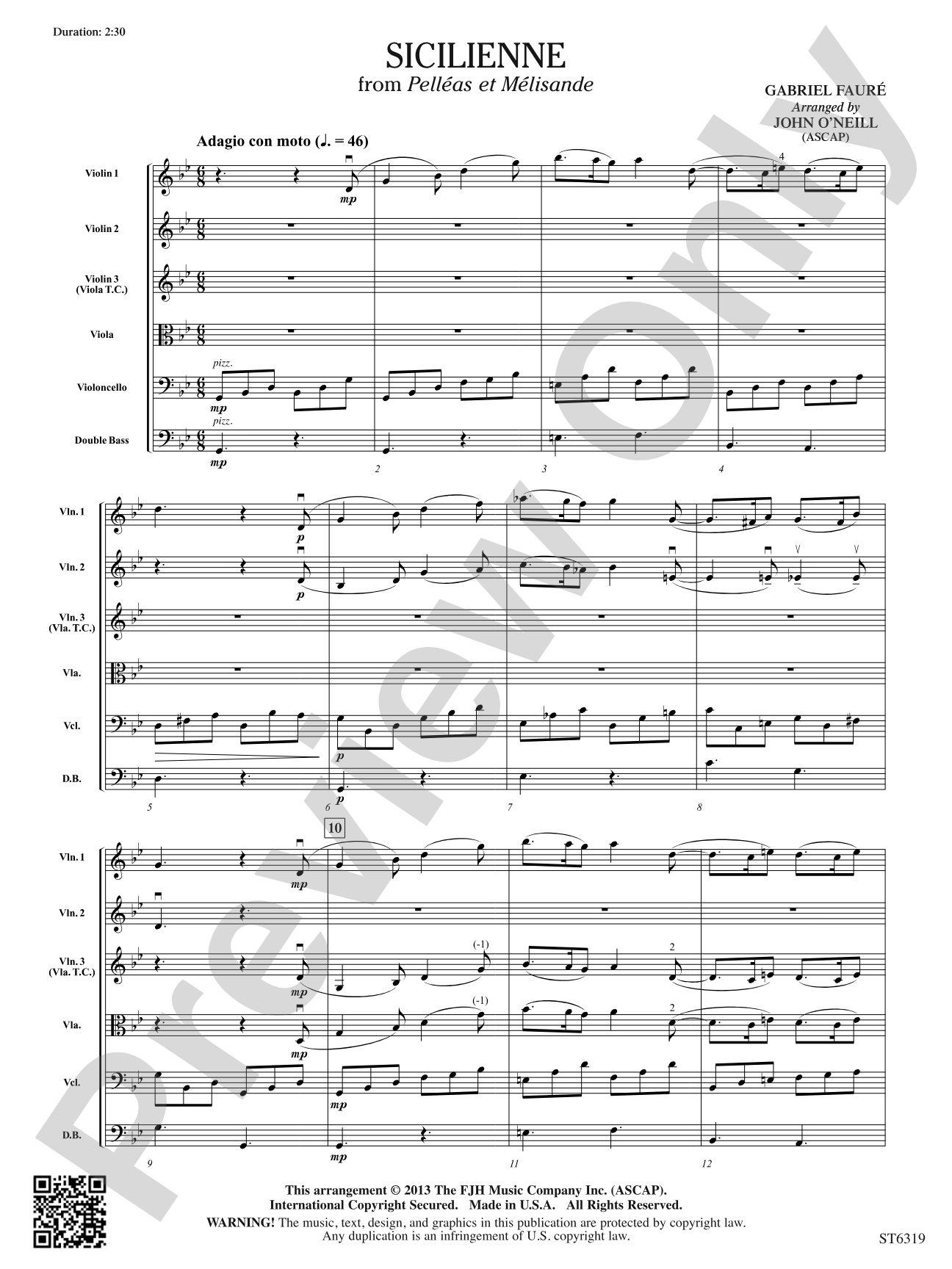 Sicilienne: String Orchestra Conductor Score & Parts