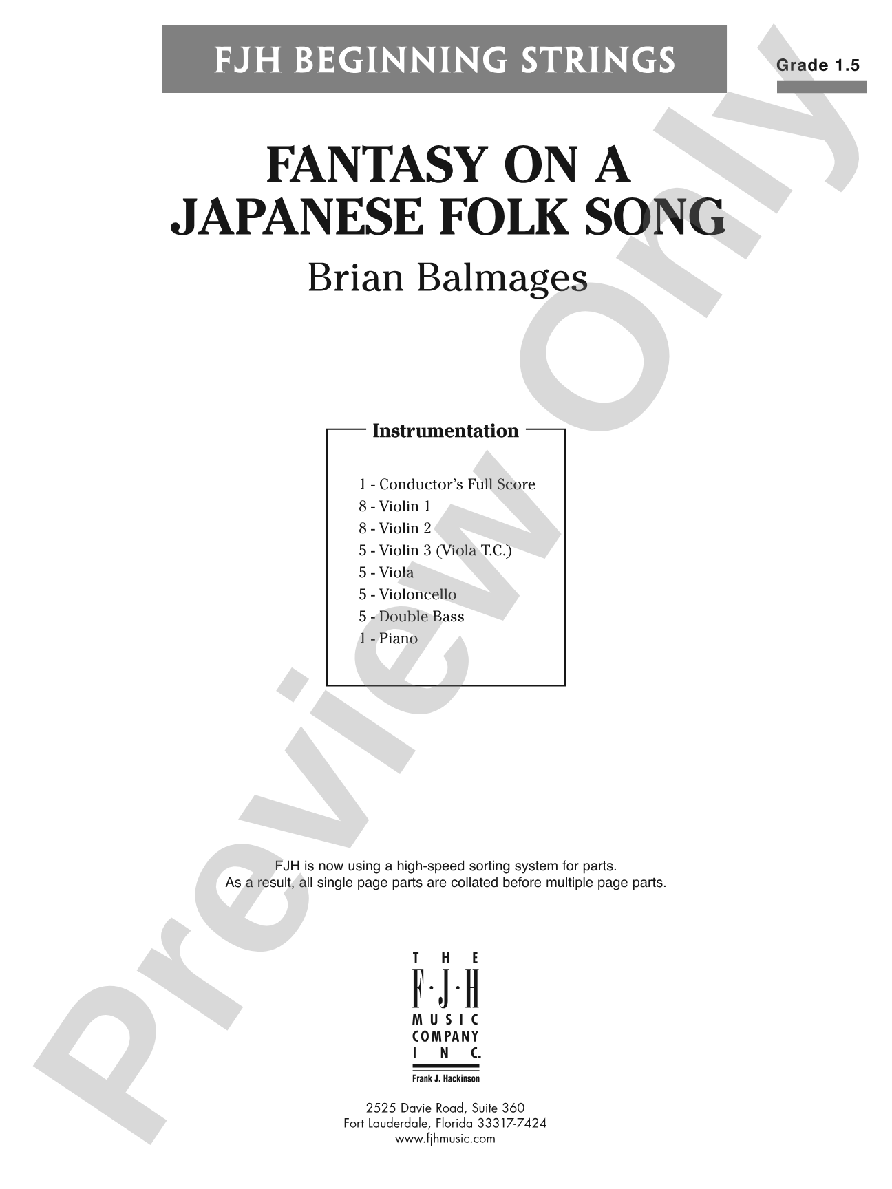 Fantasy on a Japanese Folk Song: String Orchestra Conductor Score & Parts