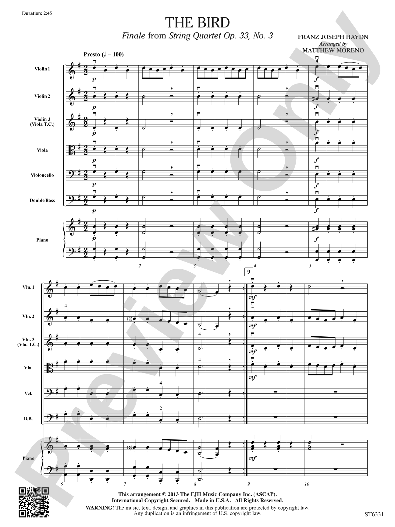 The Bird: String Orchestra Conductor Score & Parts