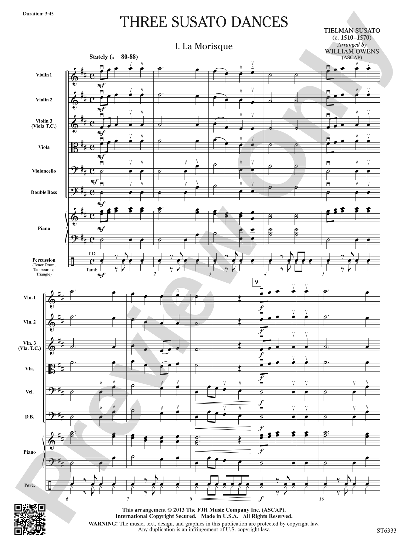 Three Susato Dances: String Orchestra Conductor Score & Parts