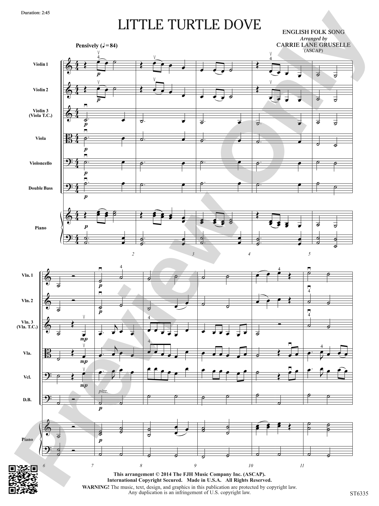 Little Turtle Dove: String Orchestra Conductor Score & Parts