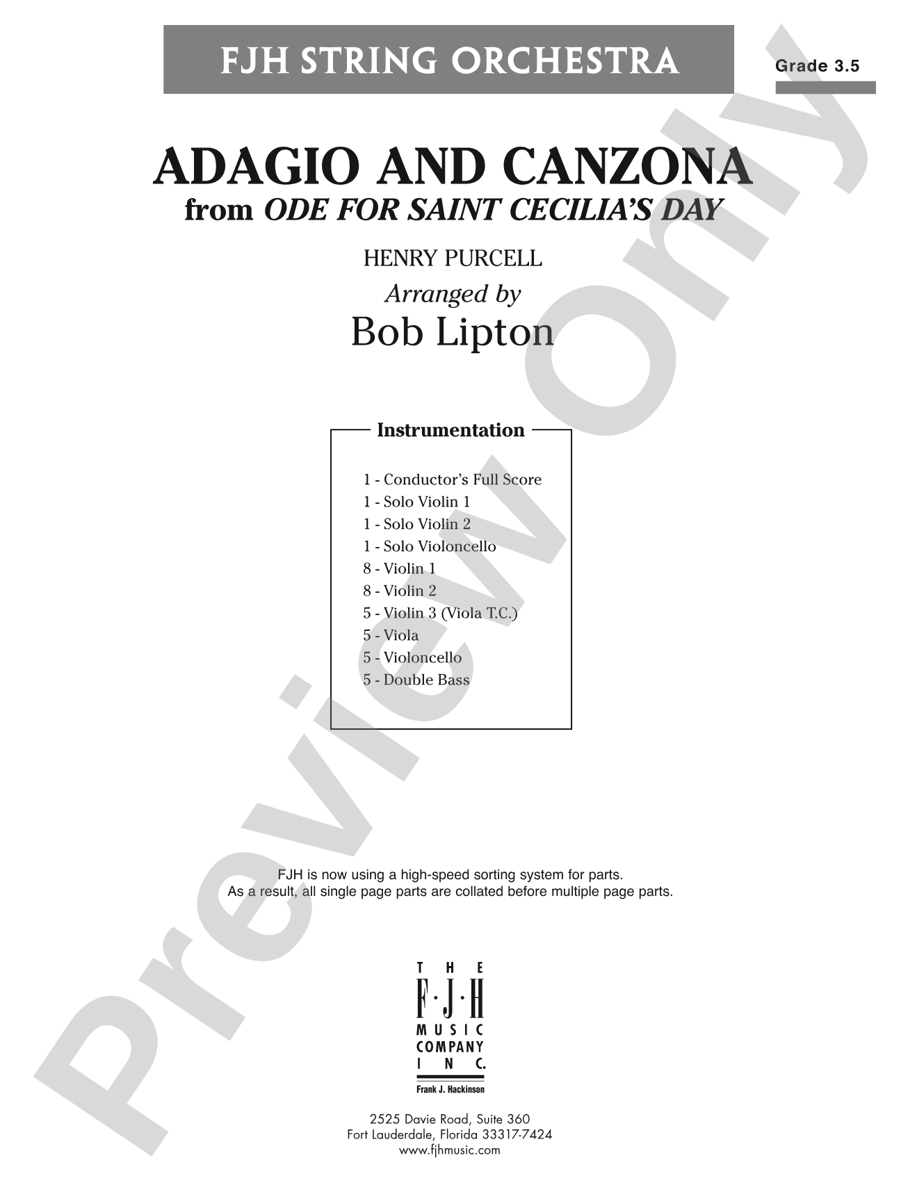 Adagio and Canzona: String Orchestra Conductor Score & Parts