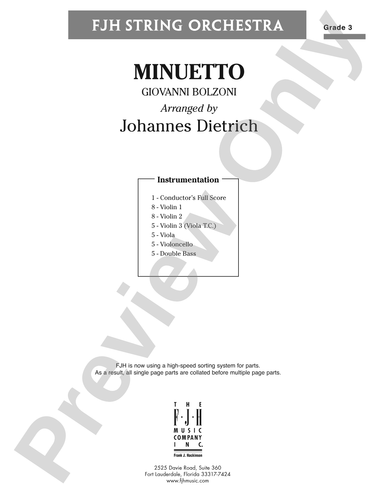 Minuetto: String Orchestra Conductor Score & Parts