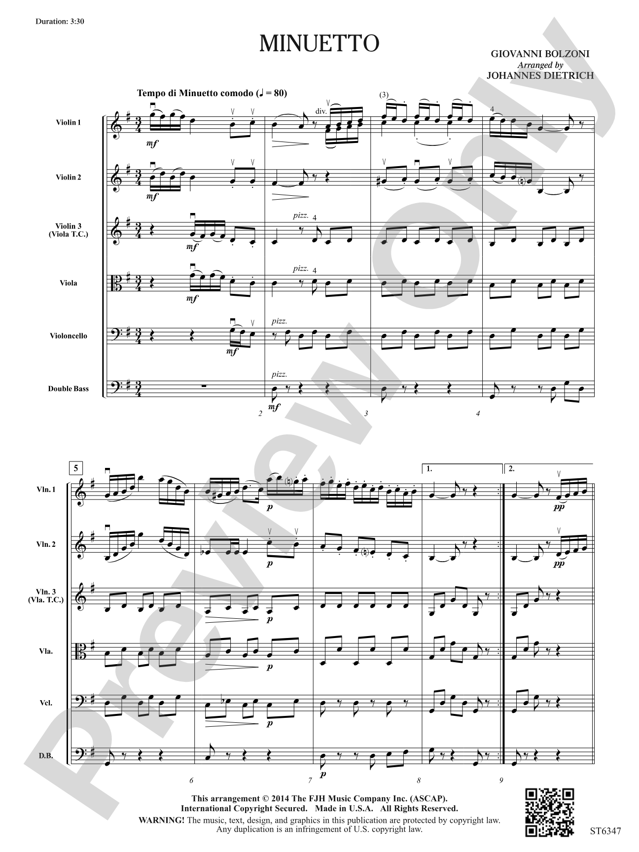 Minuetto: String Orchestra Conductor Score & Parts