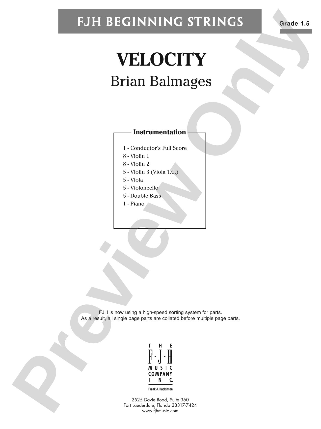 Velocity: String Orchestra Conductor Score & Parts | Brian