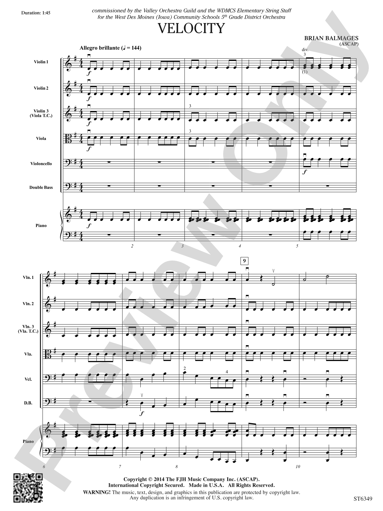 Velocity: String Orchestra Conductor Score & Parts | Brian