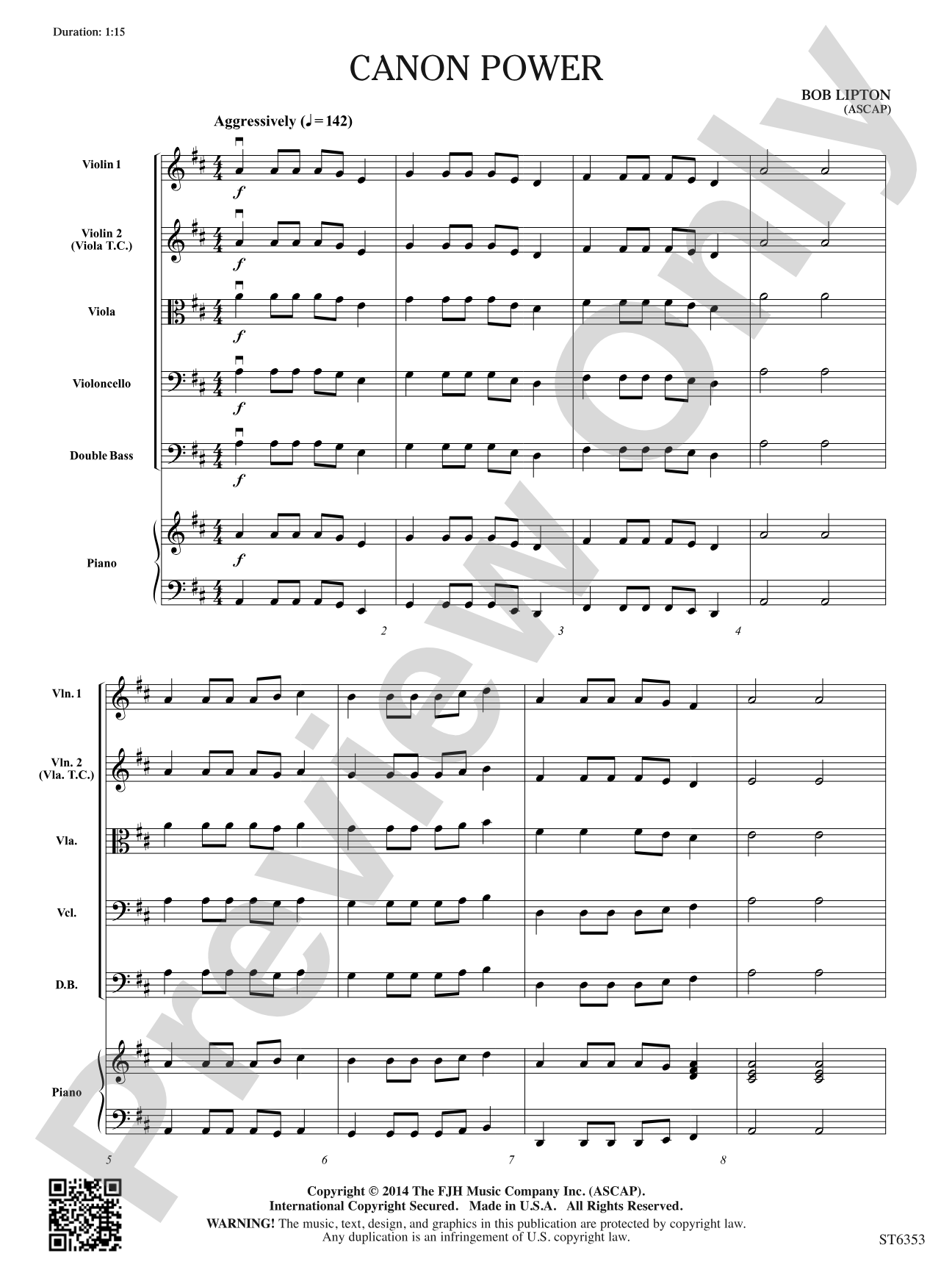 Canon Power: String Orchestra Conductor Score & Parts