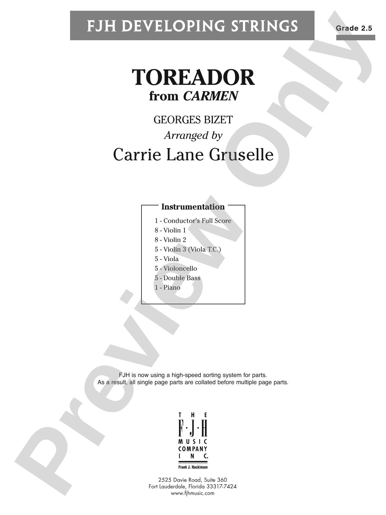 Toreador: String Orchestra Conductor Score & Parts