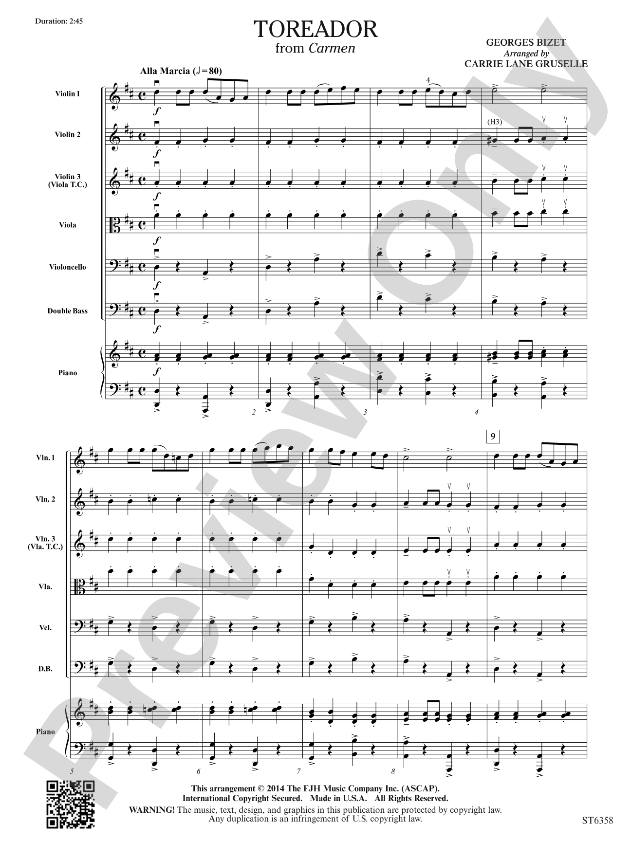 Toreador: String Orchestra Conductor Score & Parts