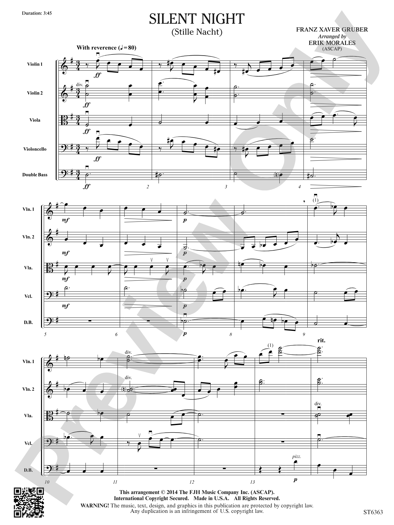 Silent Night: String Orchestra Conductor Score & Parts