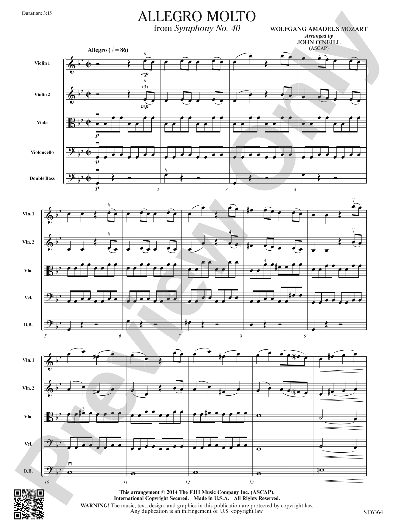 Allegro molto from Symphony No. 40: String Orchestra Conductor Score & Parts