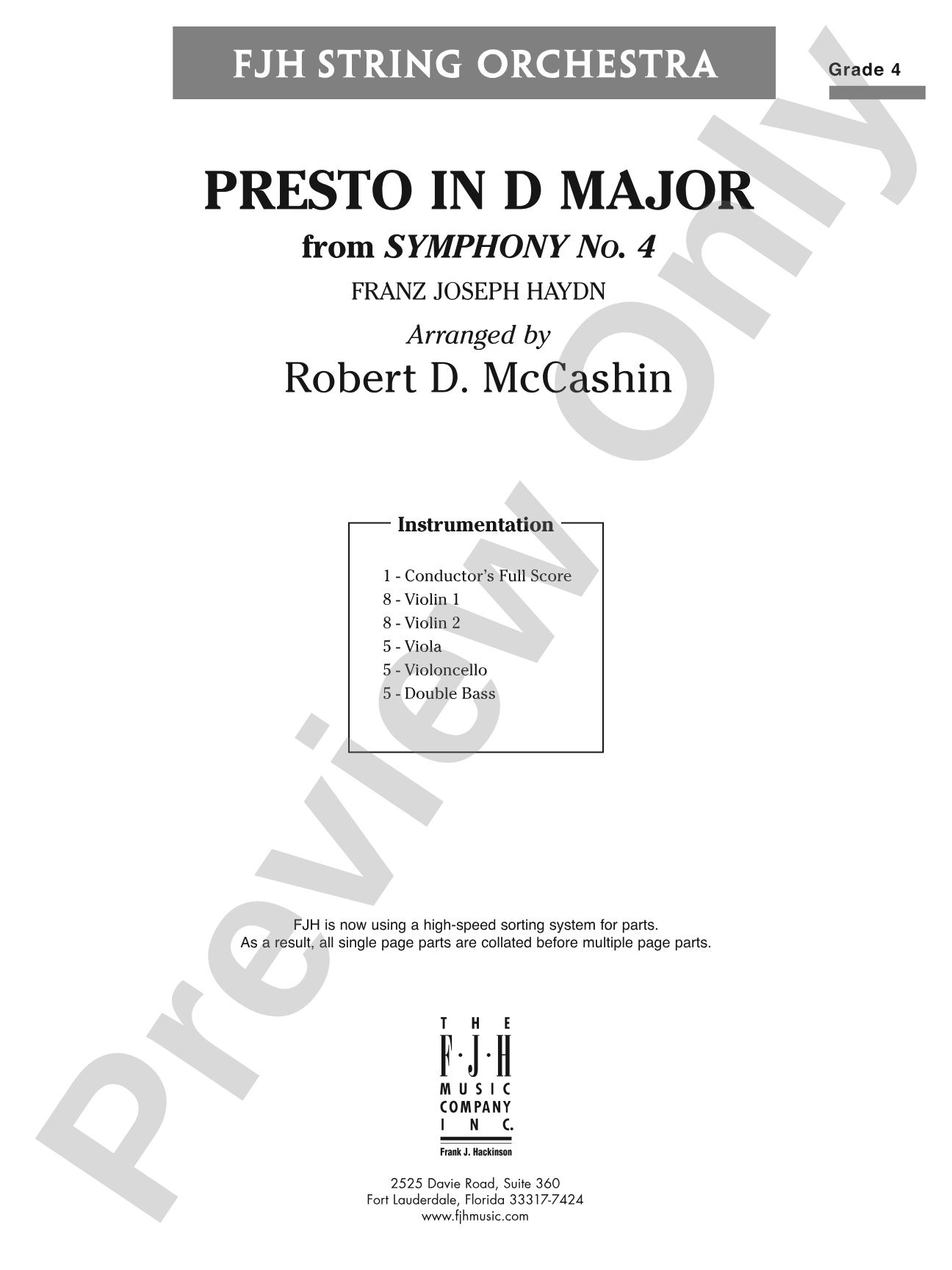 Presto in D Major: String Orchestra Conductor Score & Parts