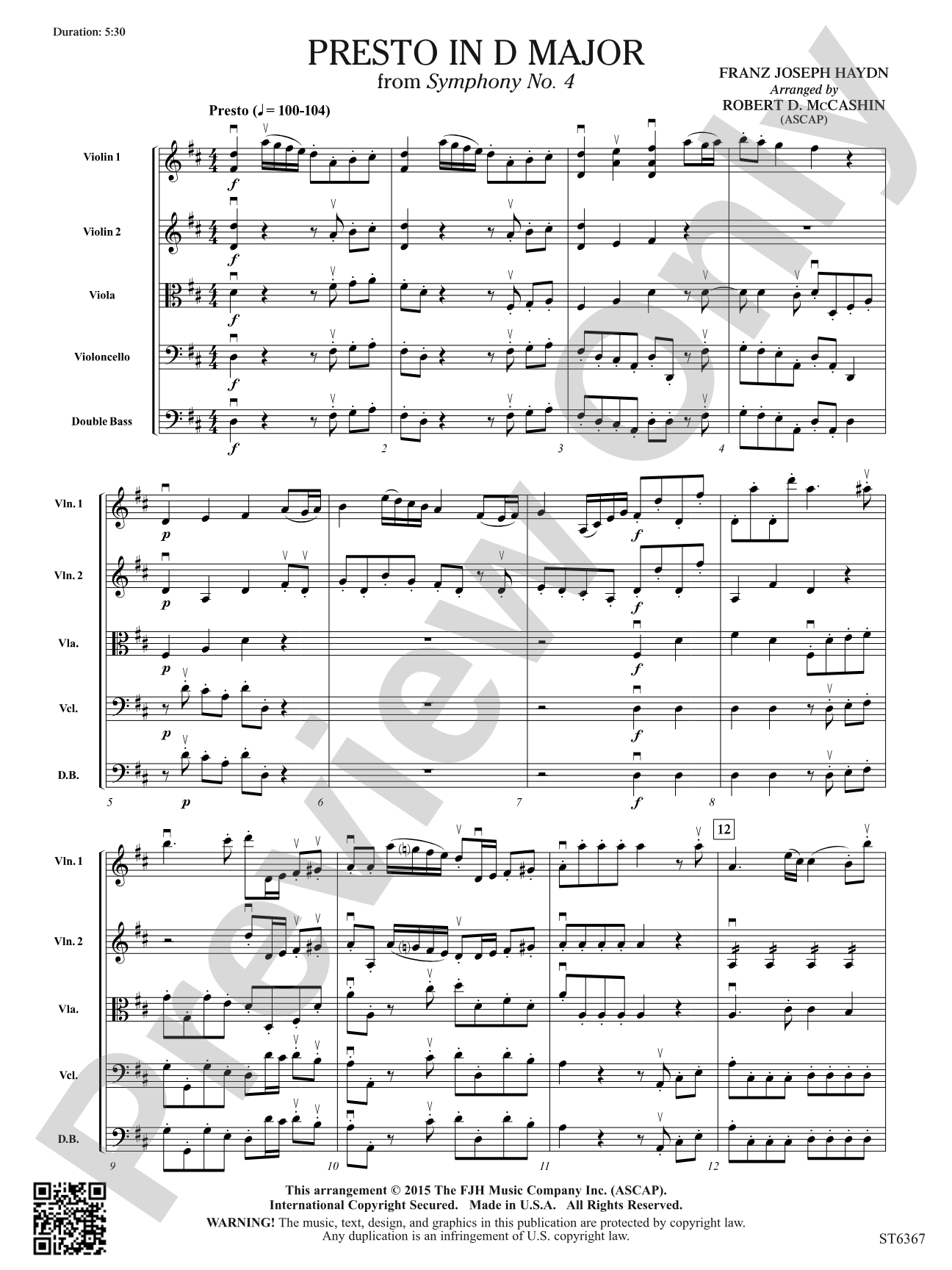 Presto in D Major: String Orchestra Conductor Score & Parts