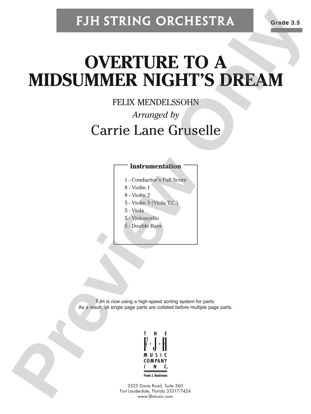 Overture to a Midsummer Night's Dream: String Orchestra Conductor Score & Parts