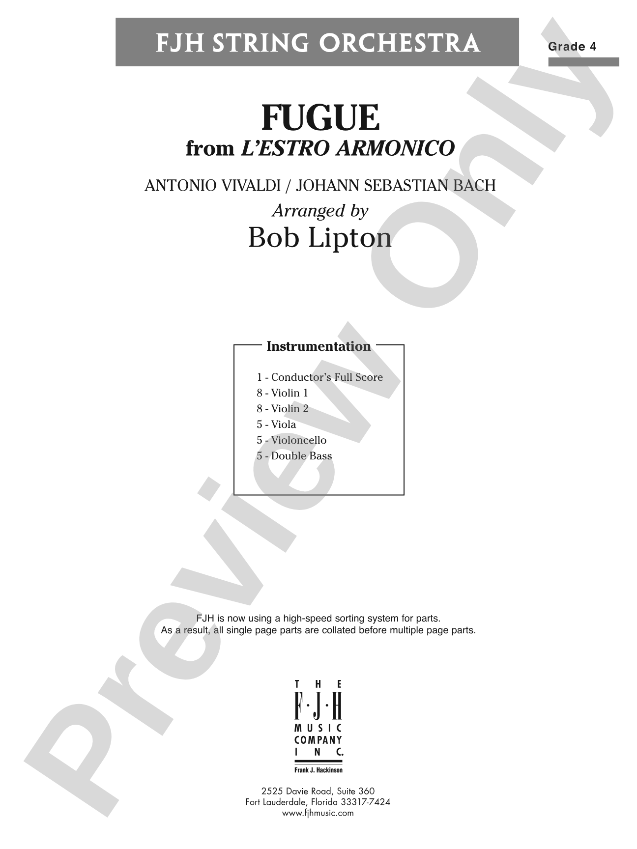 Fugue from L'estro Armonico: String Orchestra Conductor Score & Parts