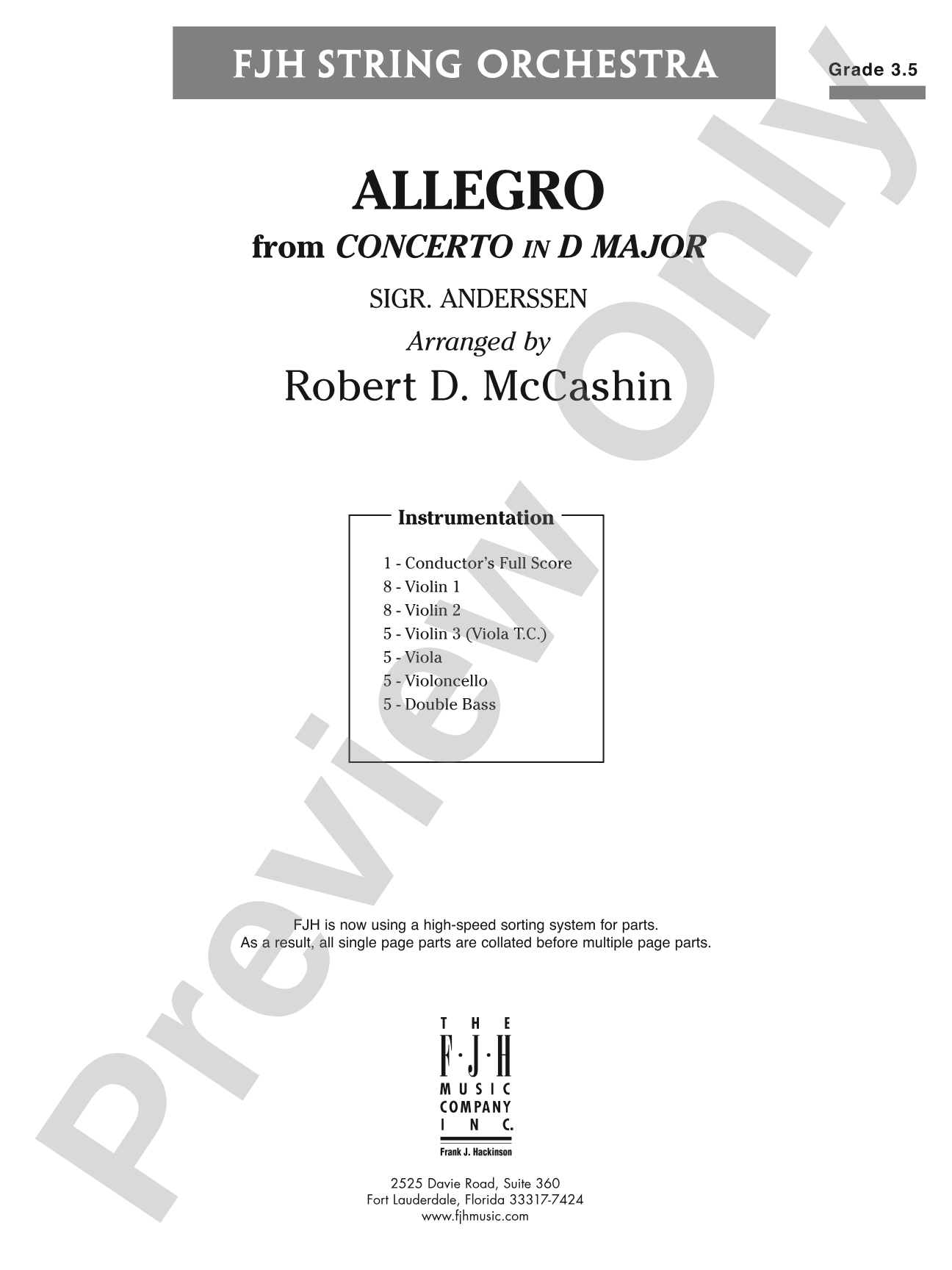 Allegro from Concerto in D Major: Score