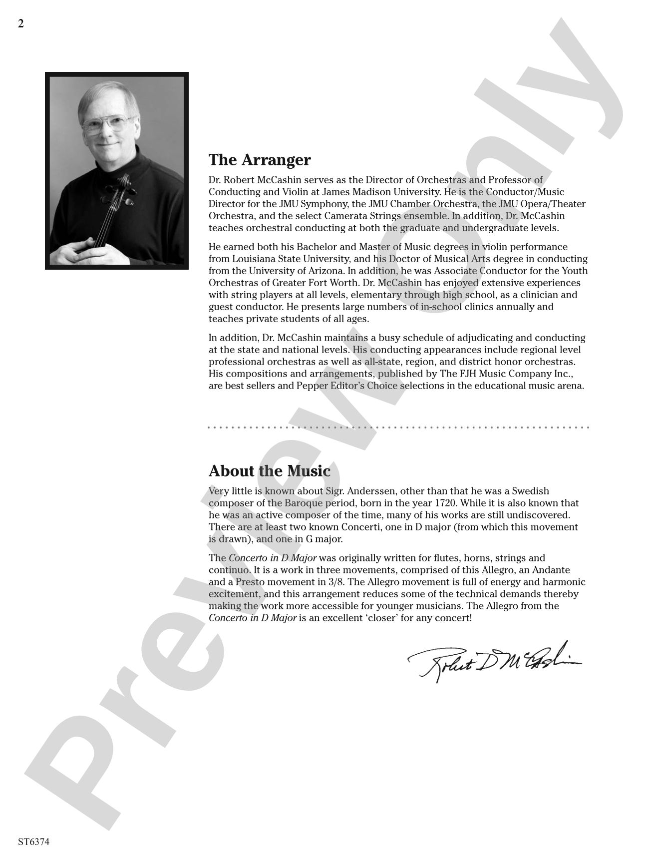 Allegro from Concerto in D Major: Score