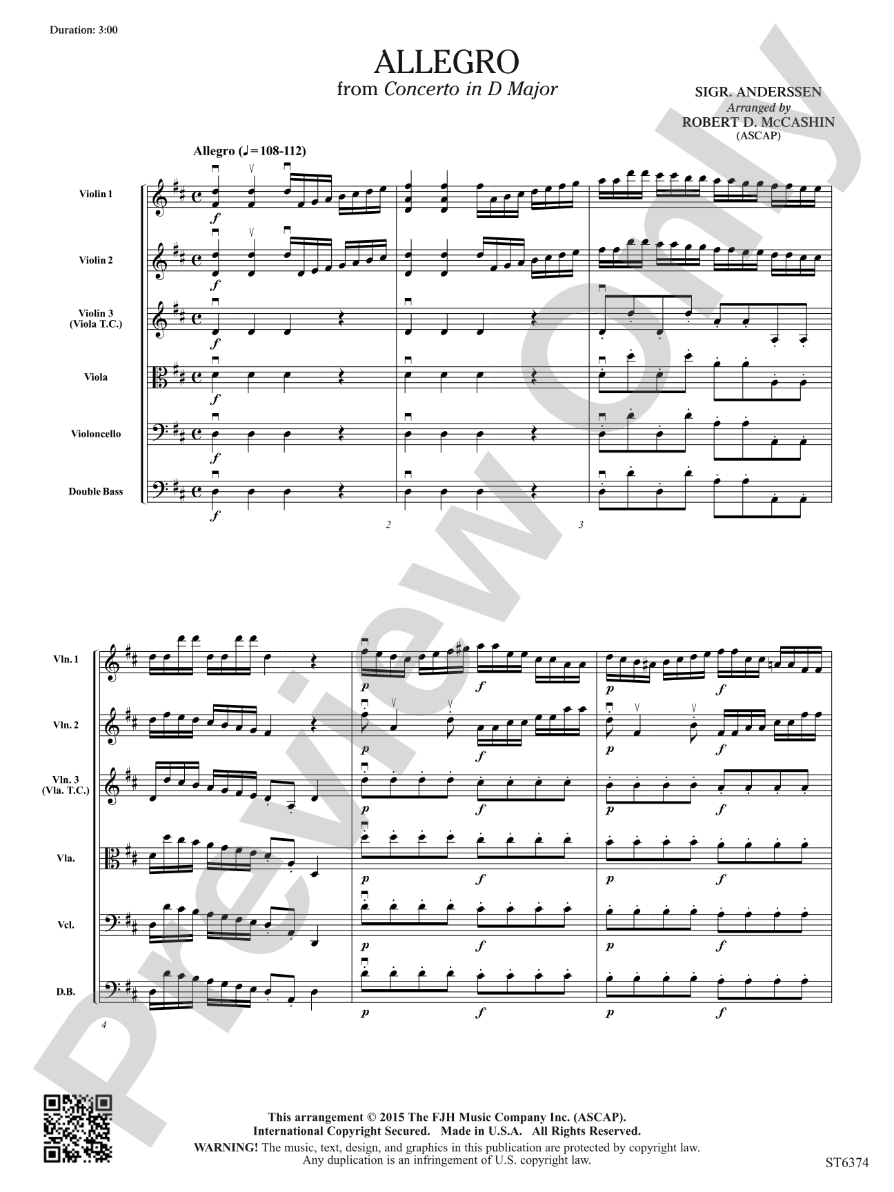 Allegro from Concerto in D Major: Score