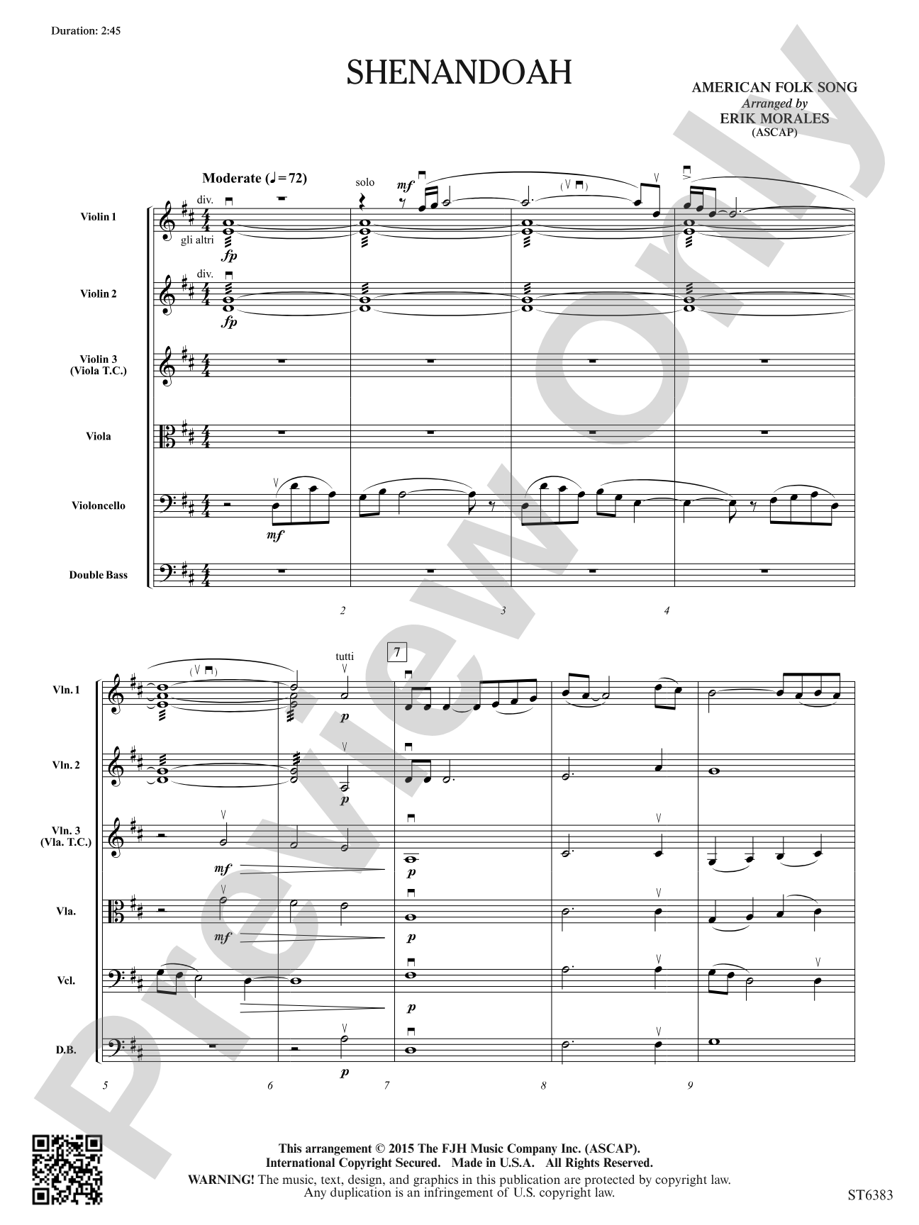 Shenandoah: String Orchestra Conductor Score & Parts