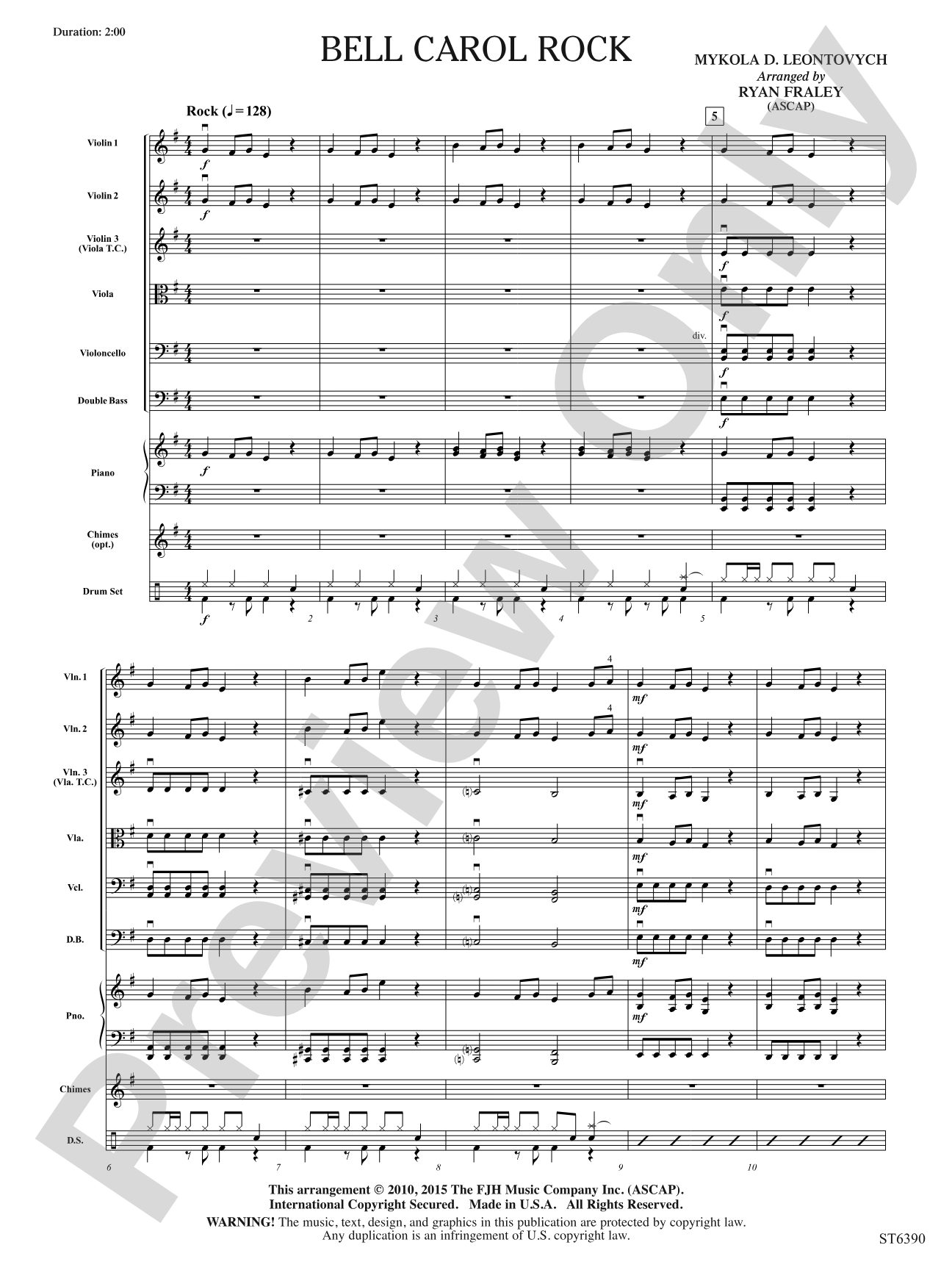 Bell Carol Rock: String Orchestra Conductor Score & Parts