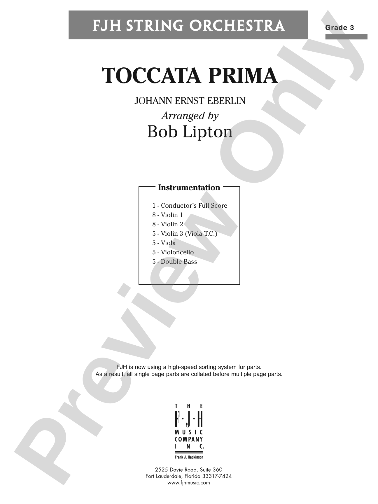 Toccata Prima: String Orchestra Conductor Score & Parts