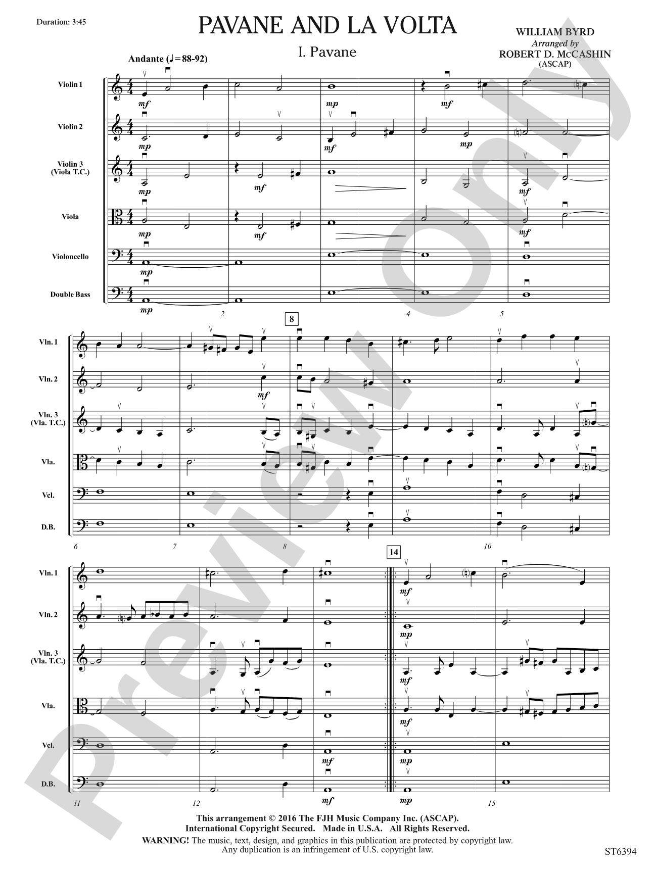 Pavane and La Volta: String Orchestra Conductor Score & Parts