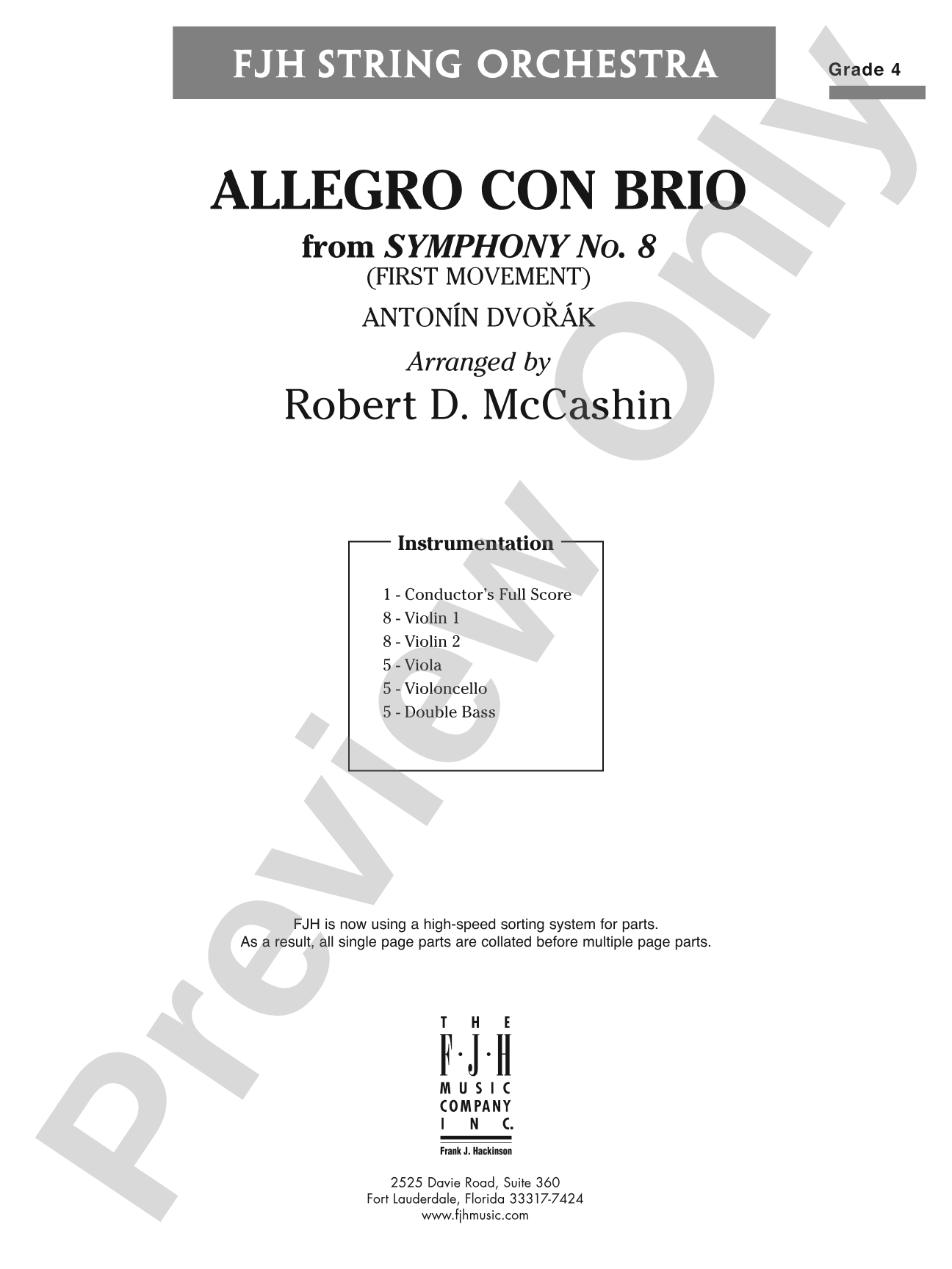 Allegro Con Brio from Symphony No. 8 (First Movement): String Orchestra Conductor Score & Parts