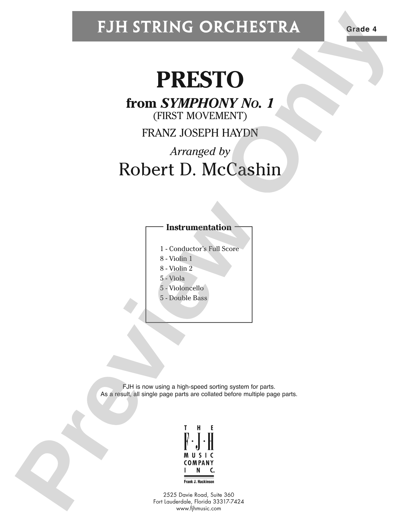 Presto from Symphony No. 1 (First Movement): String Orchestra Conductor Score & Parts