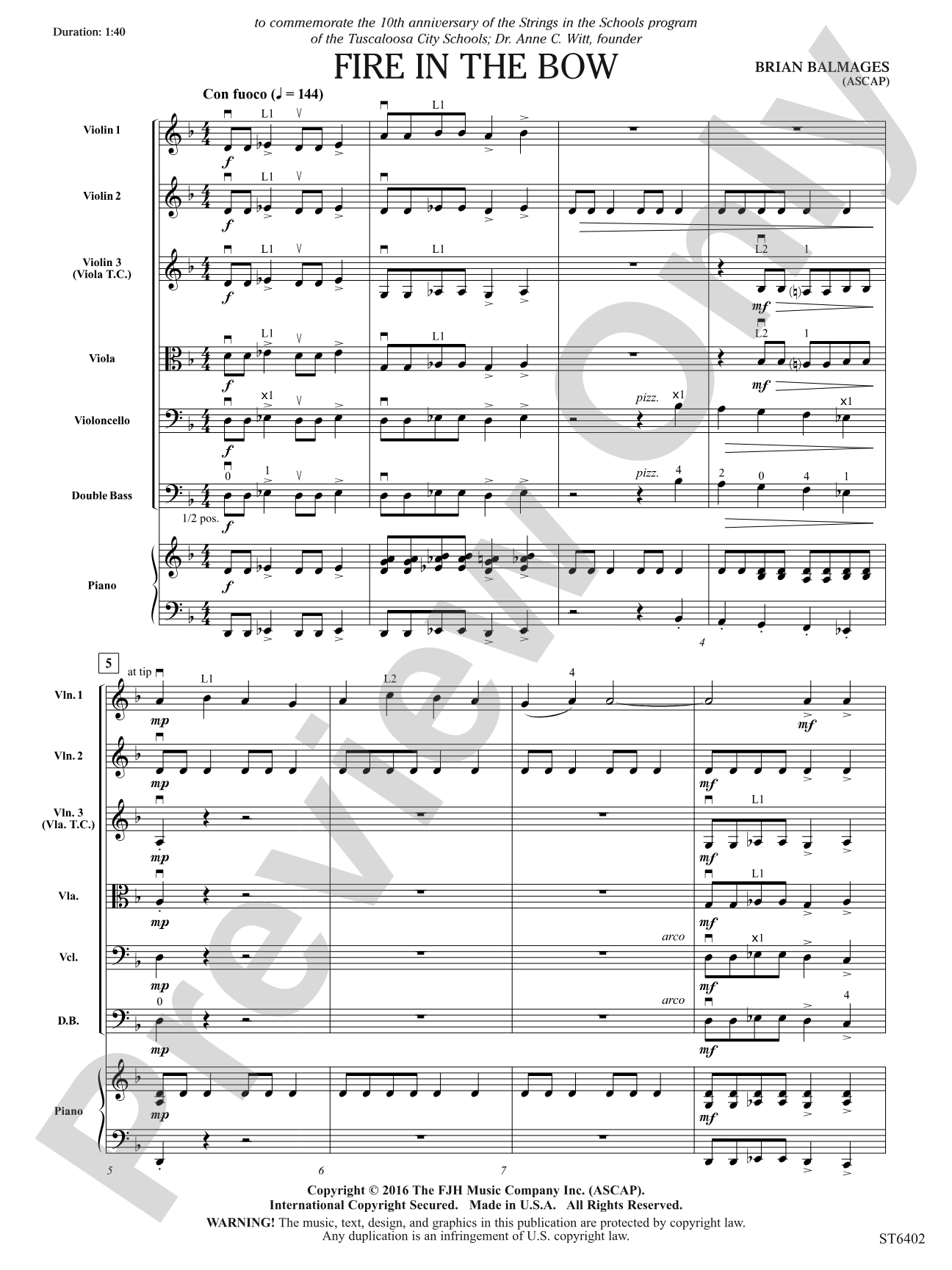 Fire in the Bow: String Orchestra Conductor Score & Parts