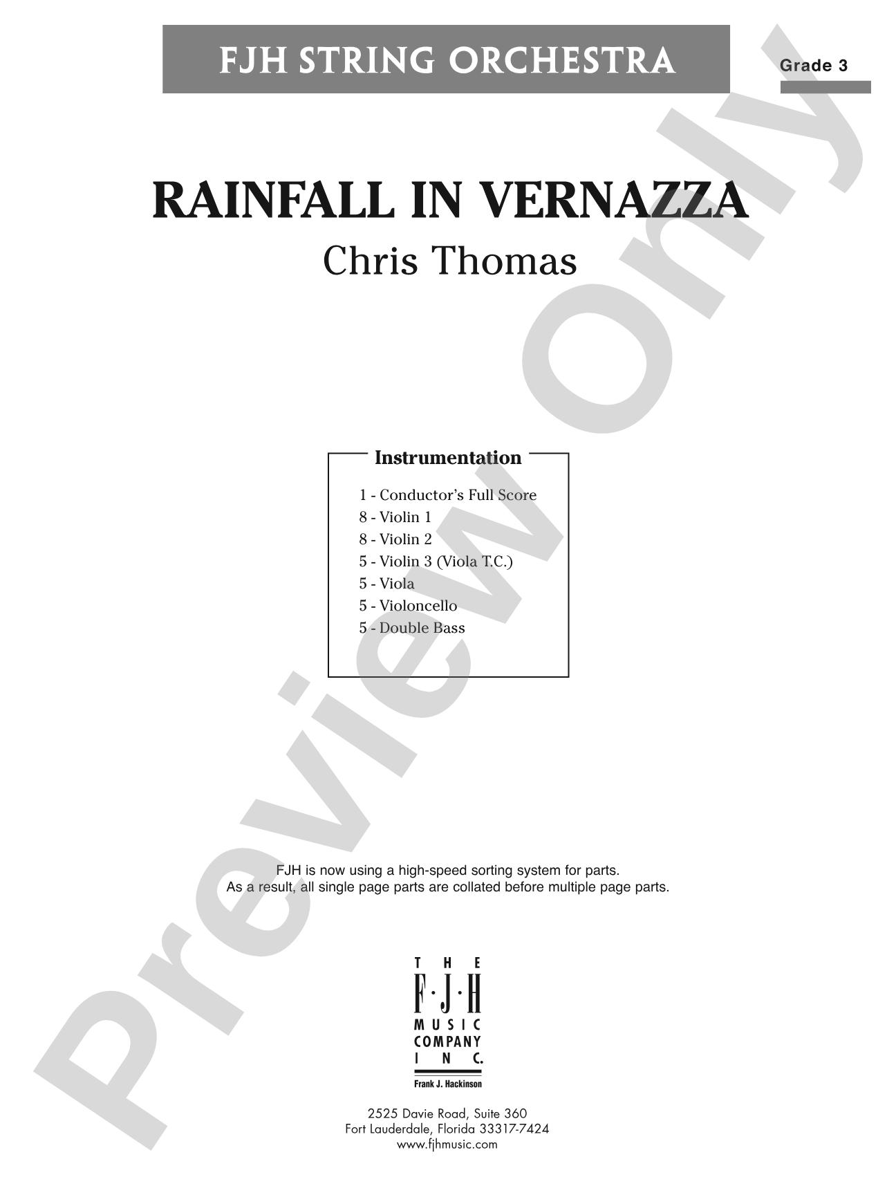 Rainfall in Vernazza: String Orchestra Conductor Score & Parts