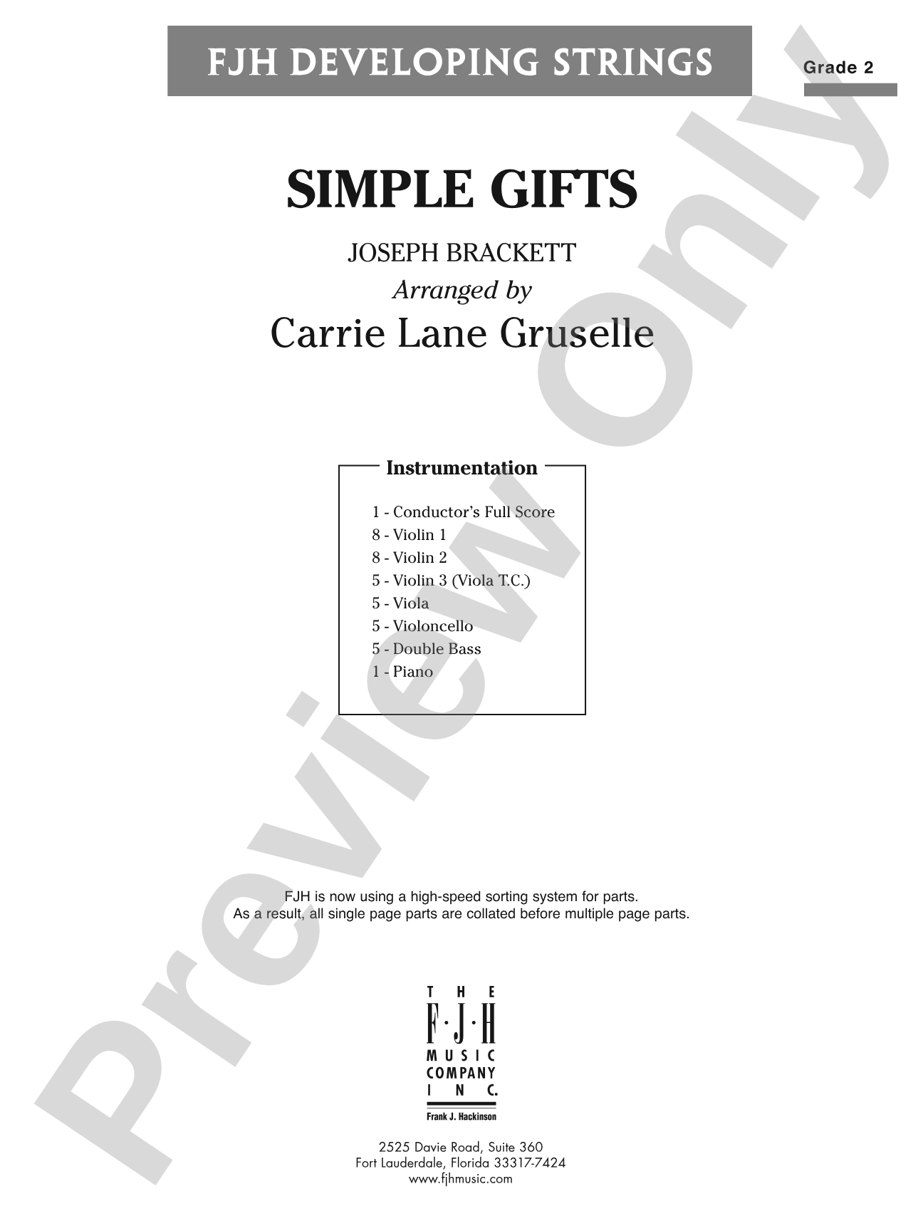 Simple Gifts: String Orchestra Conductor Score & Parts