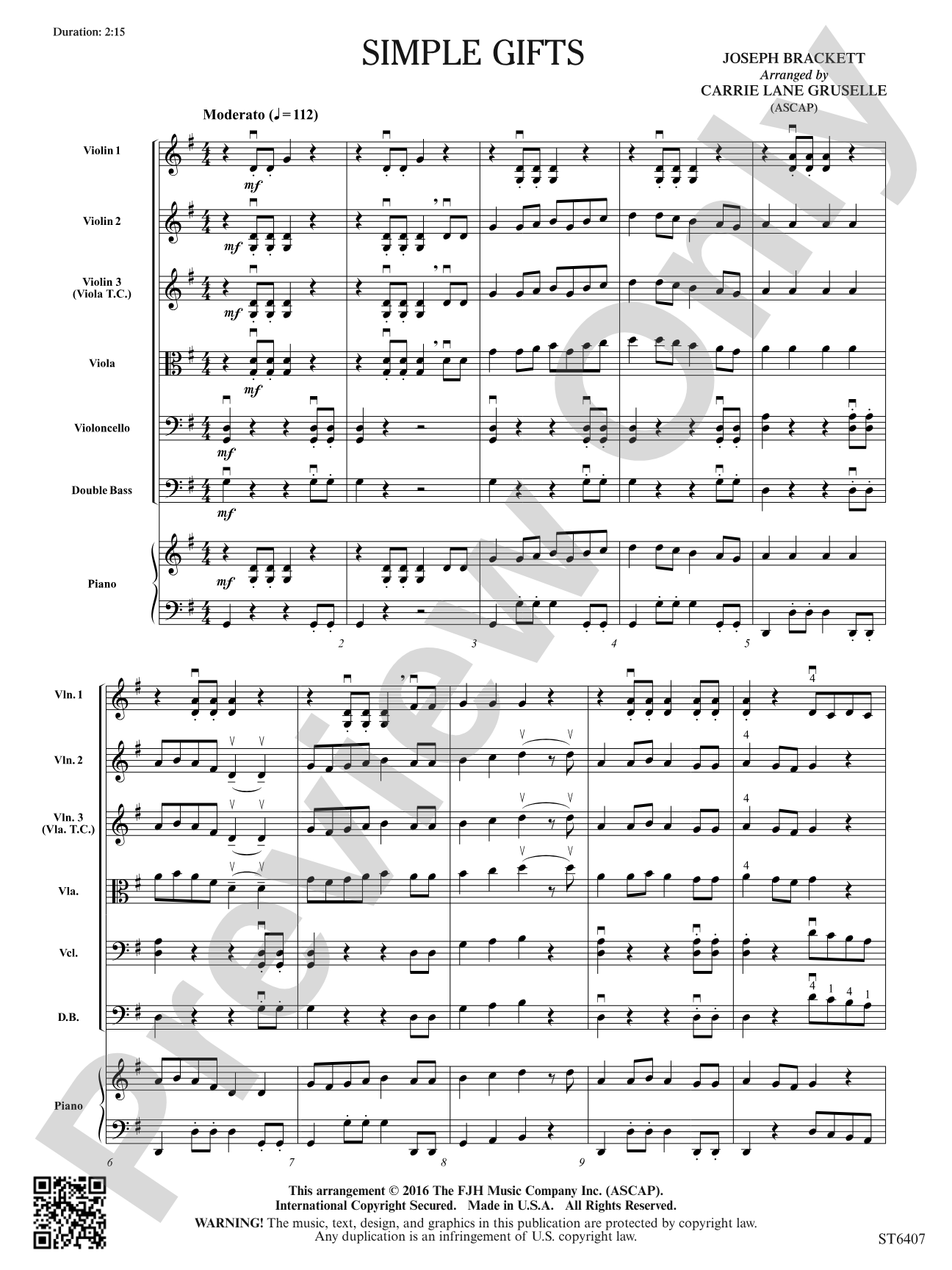 Simple Gifts: String Orchestra Conductor Score & Parts